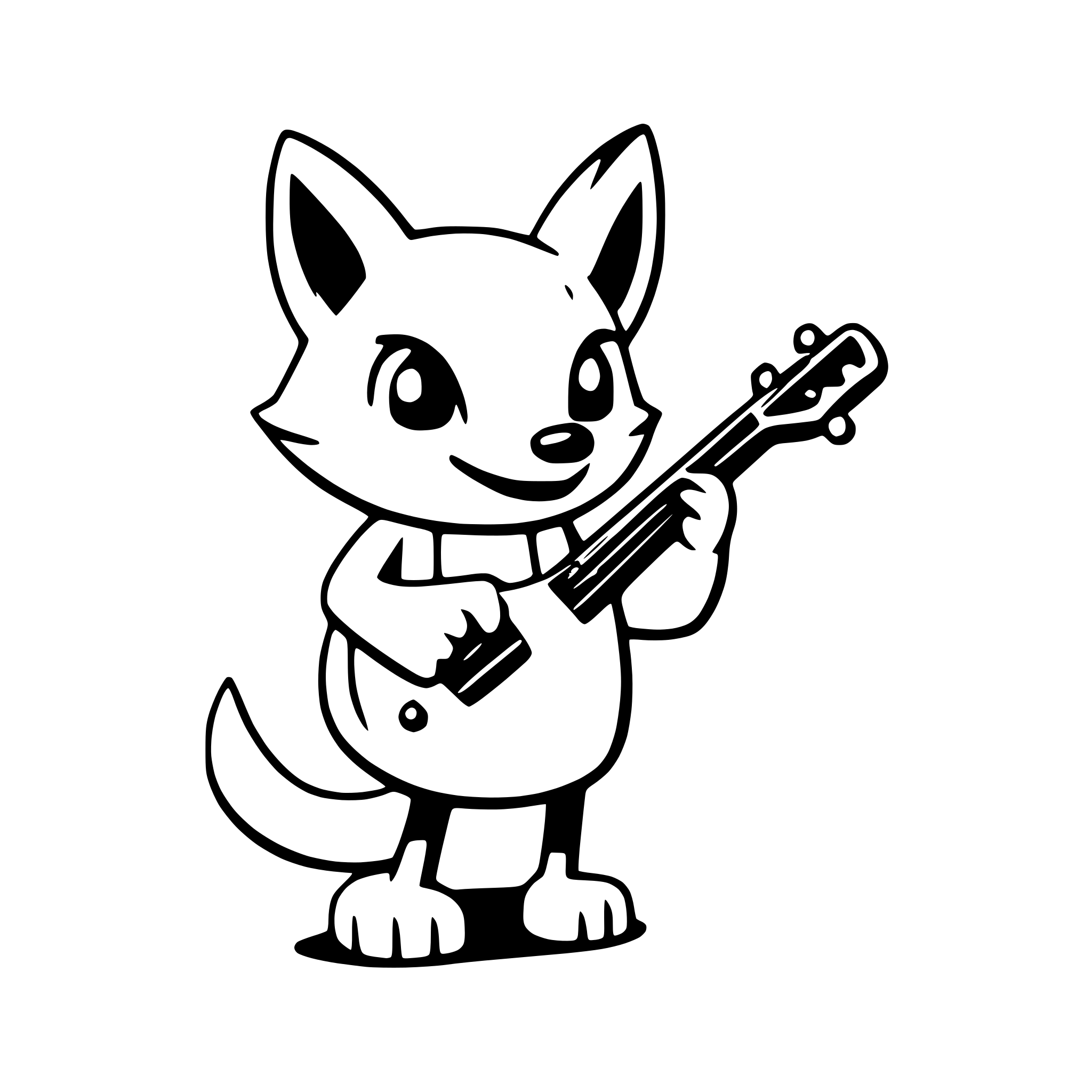 AI-generated SVG of a a joyful fox playing a ukulele