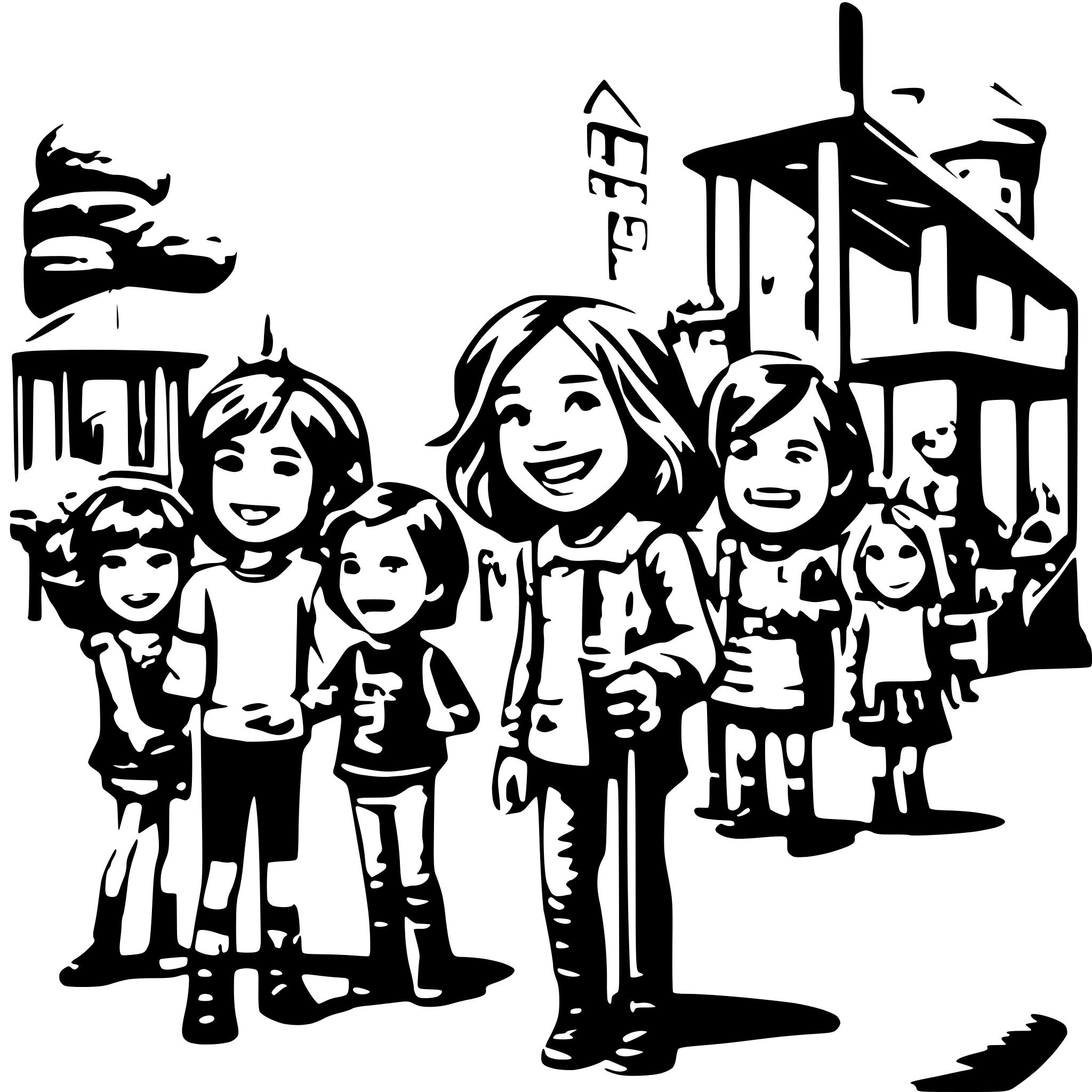 AI-generated SVG of a many children with smiling face paying on the playground
