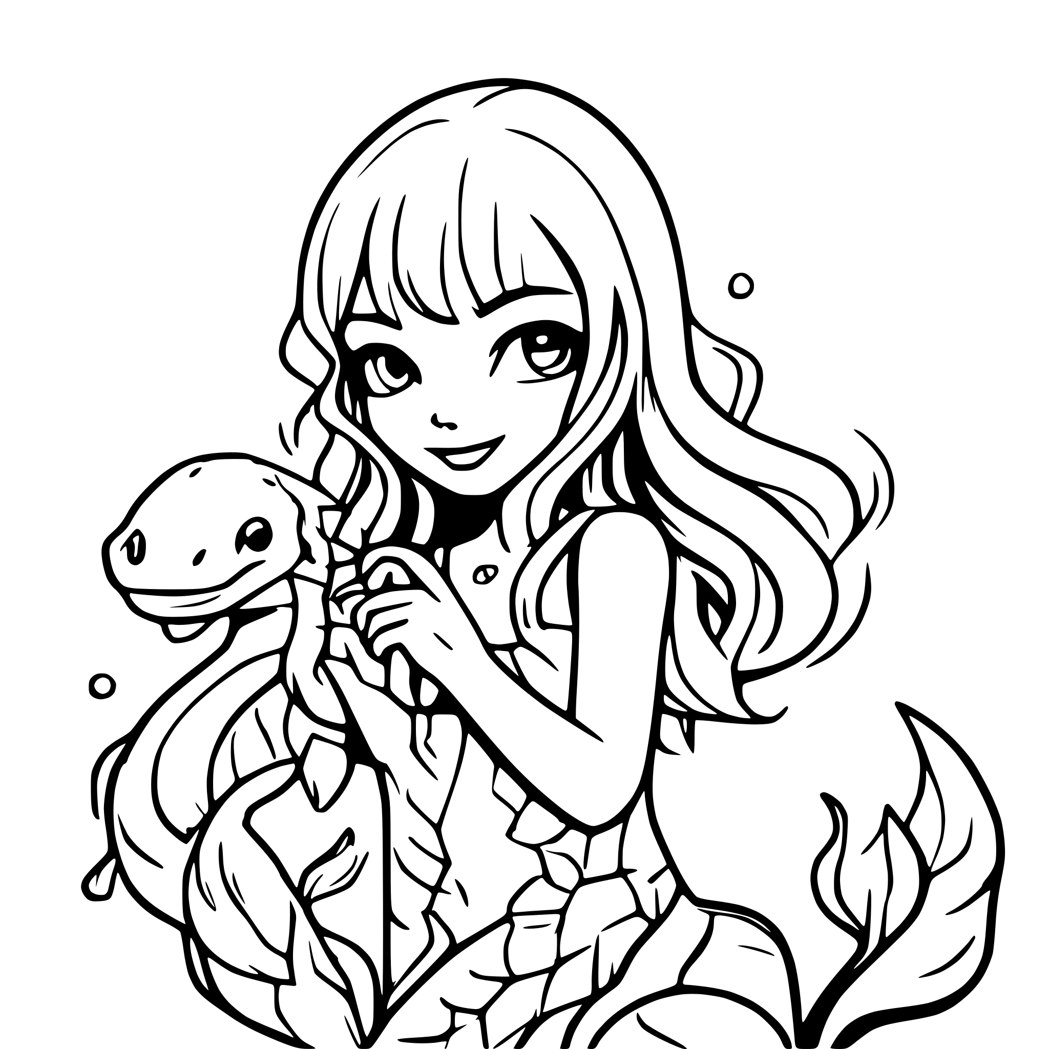 AI-generated SVG of a Mermaid playing with an octopus, gently tickling its tentacles. No background, only character outlines.