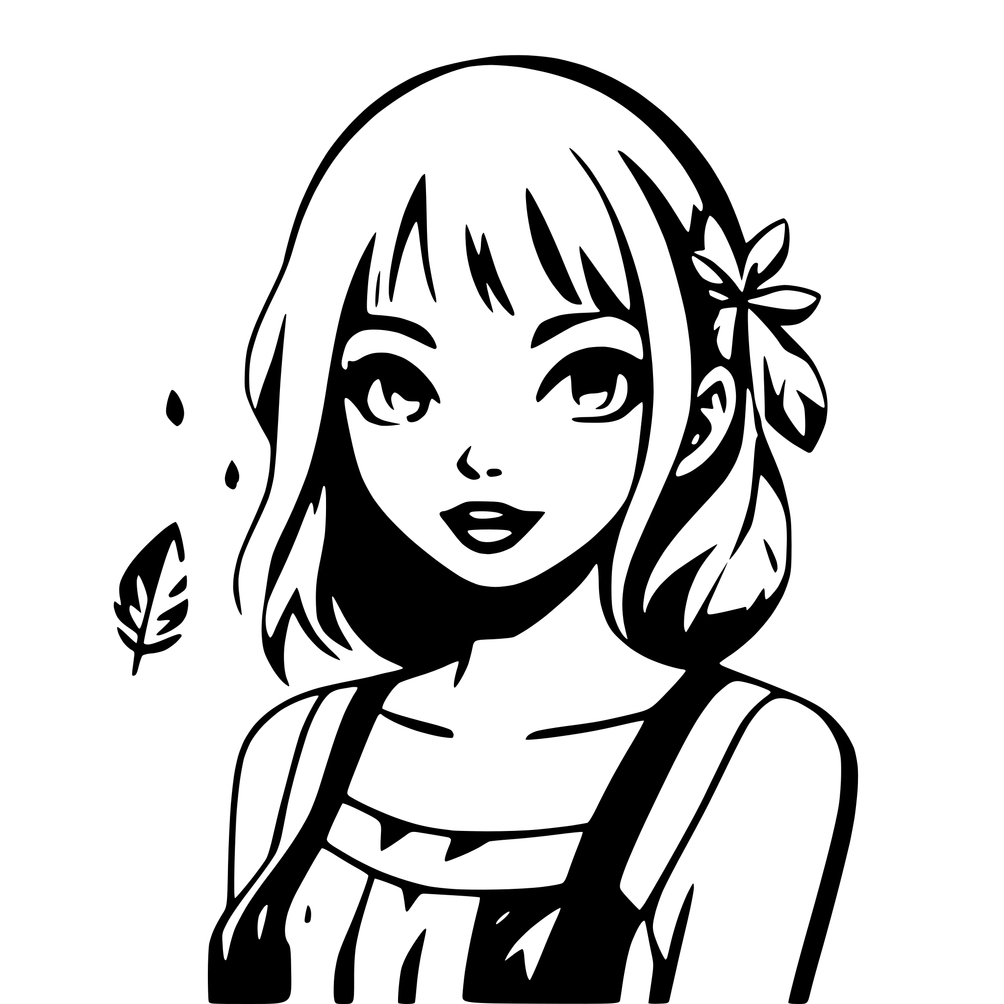 AI-generated SVG of 'girl with floating feathers'