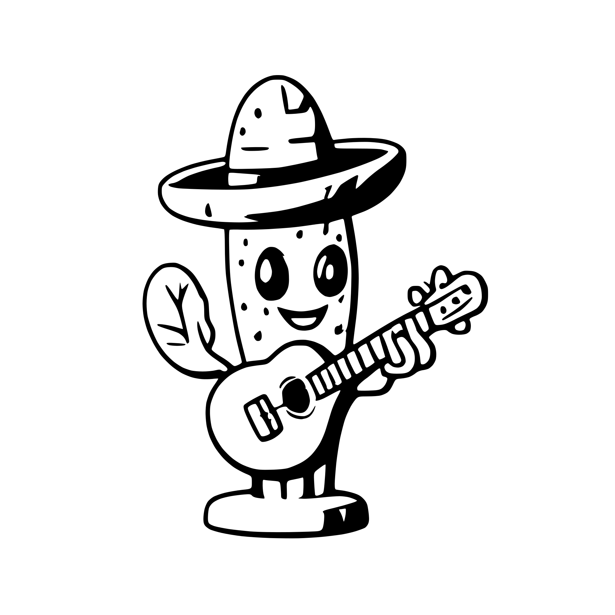 AI-generated SVG of a a cactus wearing a sombrero and playing the guitar