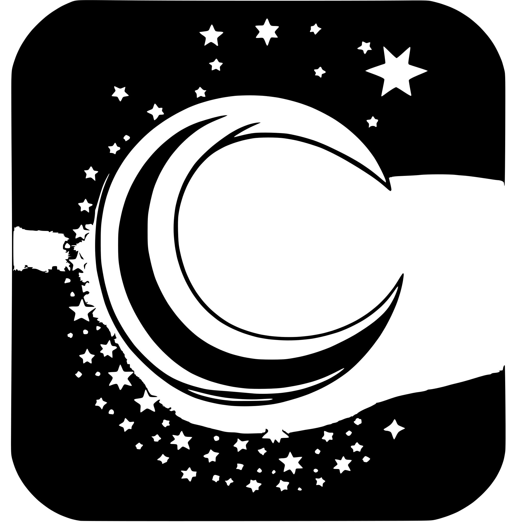AI-generated SVG of 'A black and white SVG of a crescent moon with a star placed near its inner curve. The design is simple and symmetrical, with no additional details.'