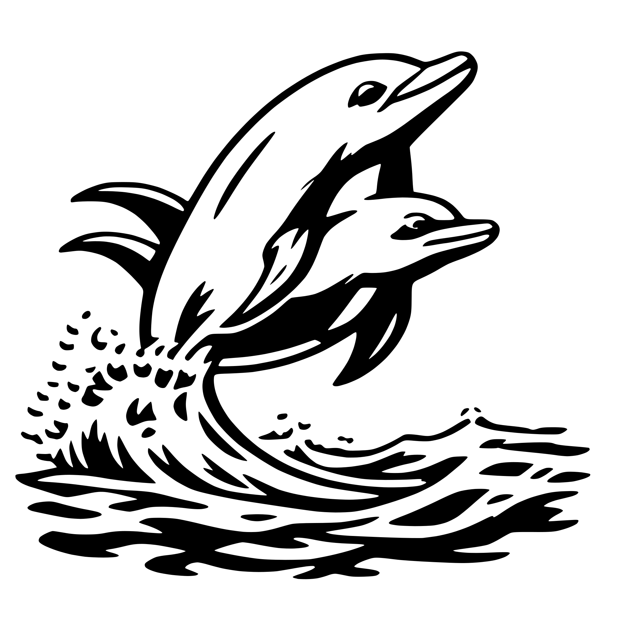 AI-generated SVG of 'dolphin jumping waves'