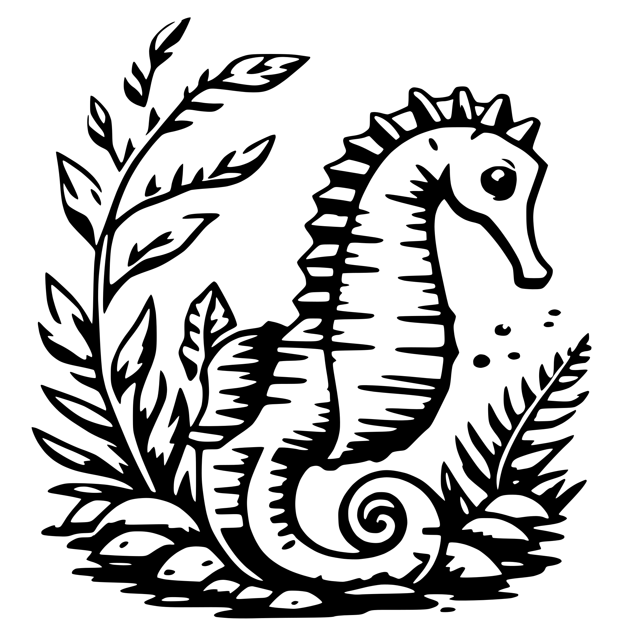 AI-generated SVG of 'seahorse and kelp'