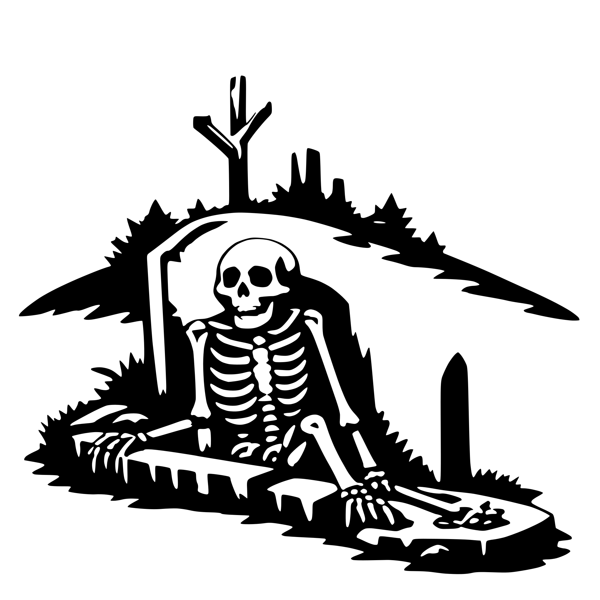 AI-generated SVG of a a skeleton climbs out of a grave