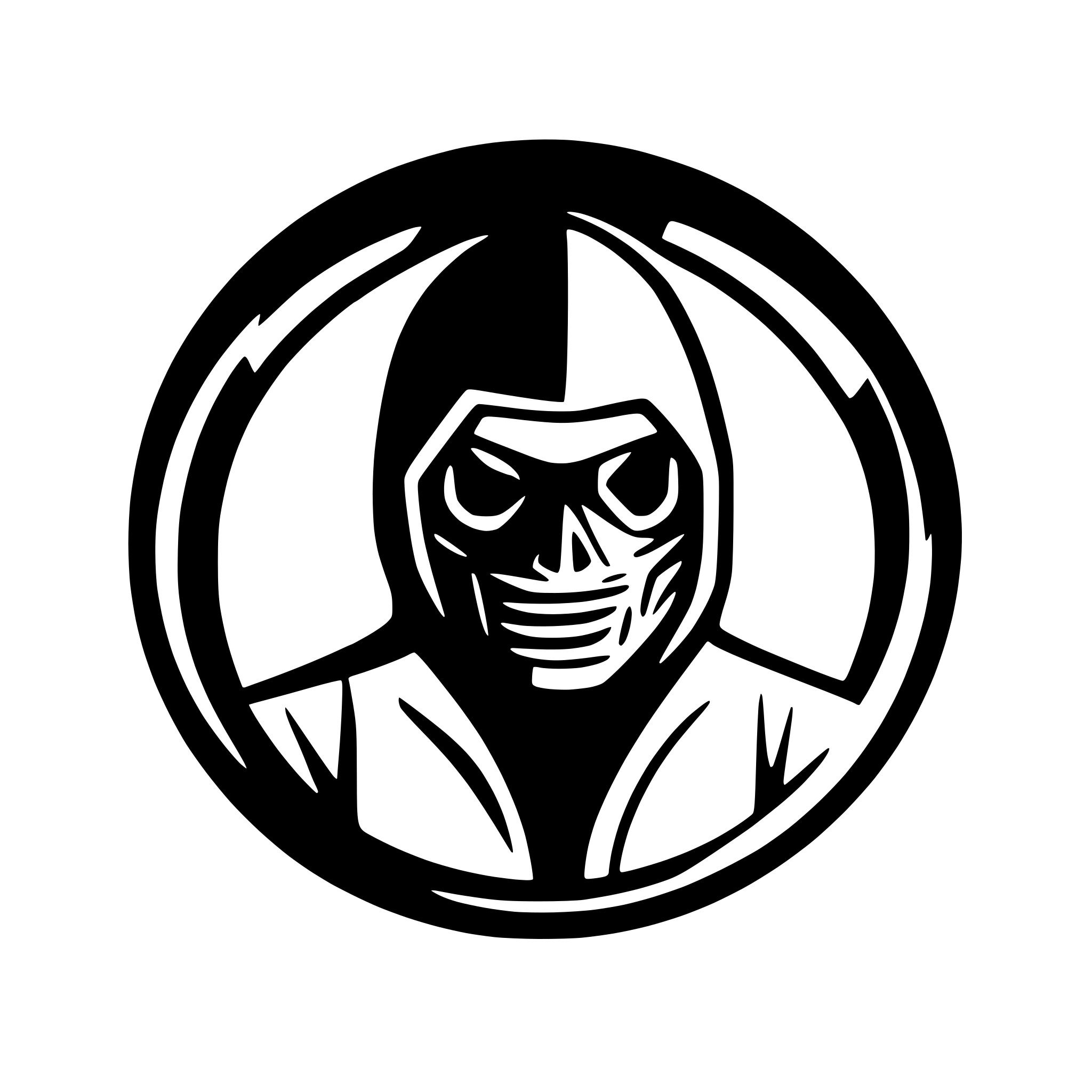 AI-generated SVG of a Create a high-quality SVG logo for a motorcycle club called 'Asylum.' The design should feature a sinister, psycho-looking hooded figure with an eerie grin, exaggerated facial features, and visible stitches or scars. The character should have a maniacal, unhinged expression, emphasizing a horror-inspired aesthetic. The typography should be bold, gothic, and slightly distressed, with the word 'Asylum' prominently displayed in a dramatic, stylized font.  The color scheme should be primarily white 