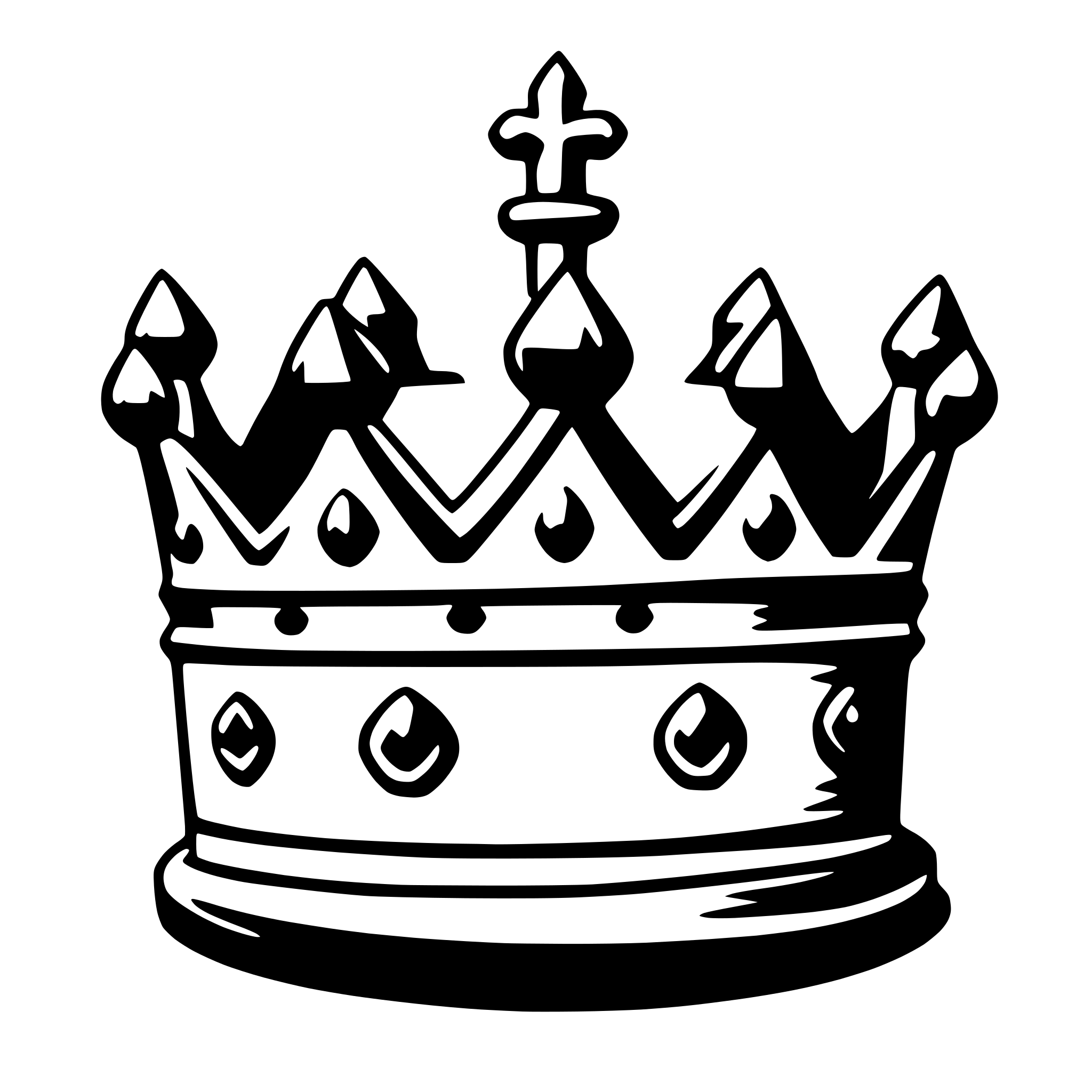 The SVG depicts a stylized crown with a central spire and multiple points around the top, suggesting a regal or royal theme. The crown is symmetrical and appears to be a simplified or abstract representation rather than a detailed, realistic one. The crown is set against a plain background, which does not interact with the crown itself. 