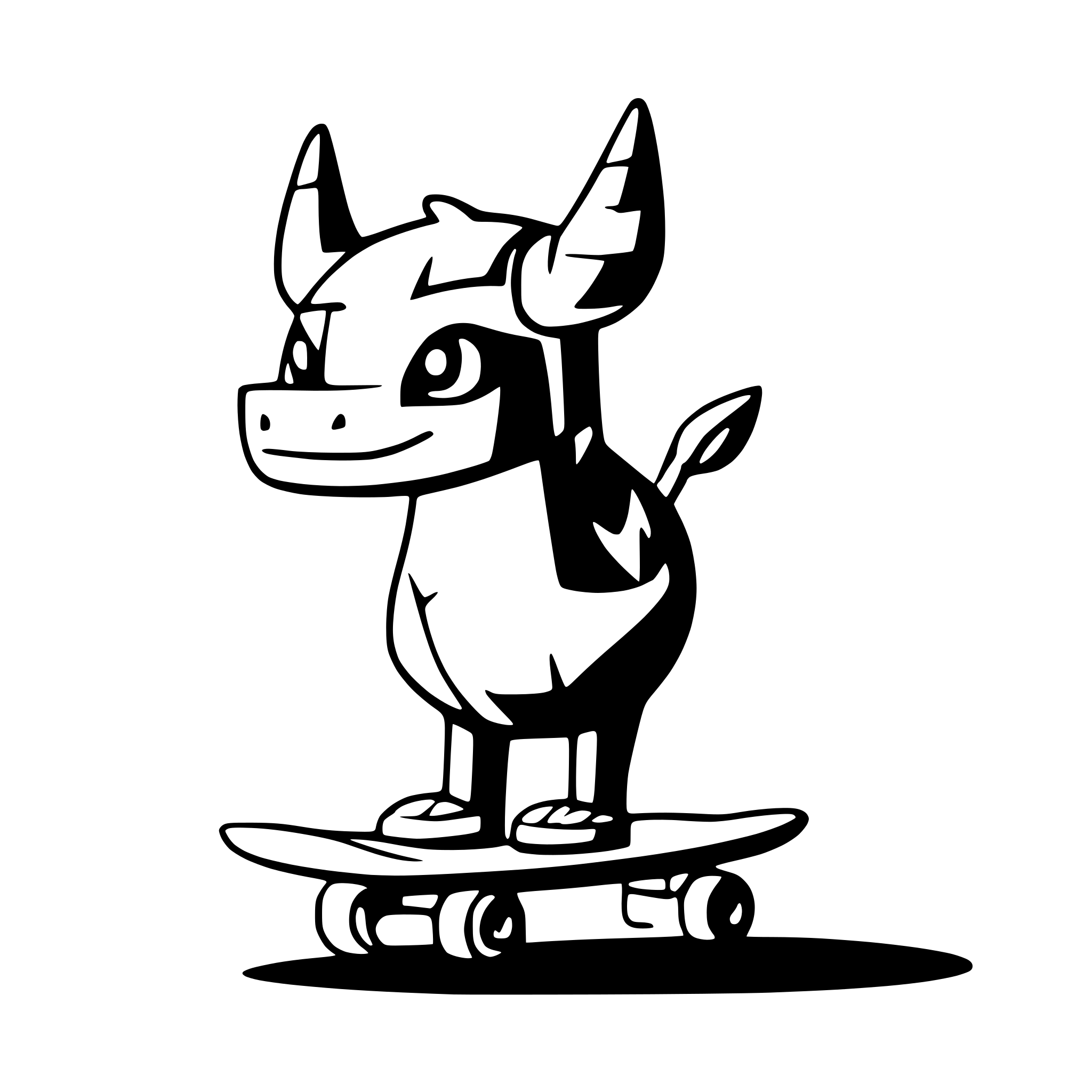 AI-generated SVG of a Stylized bull, black and white on transparent background, in skate cartoon style