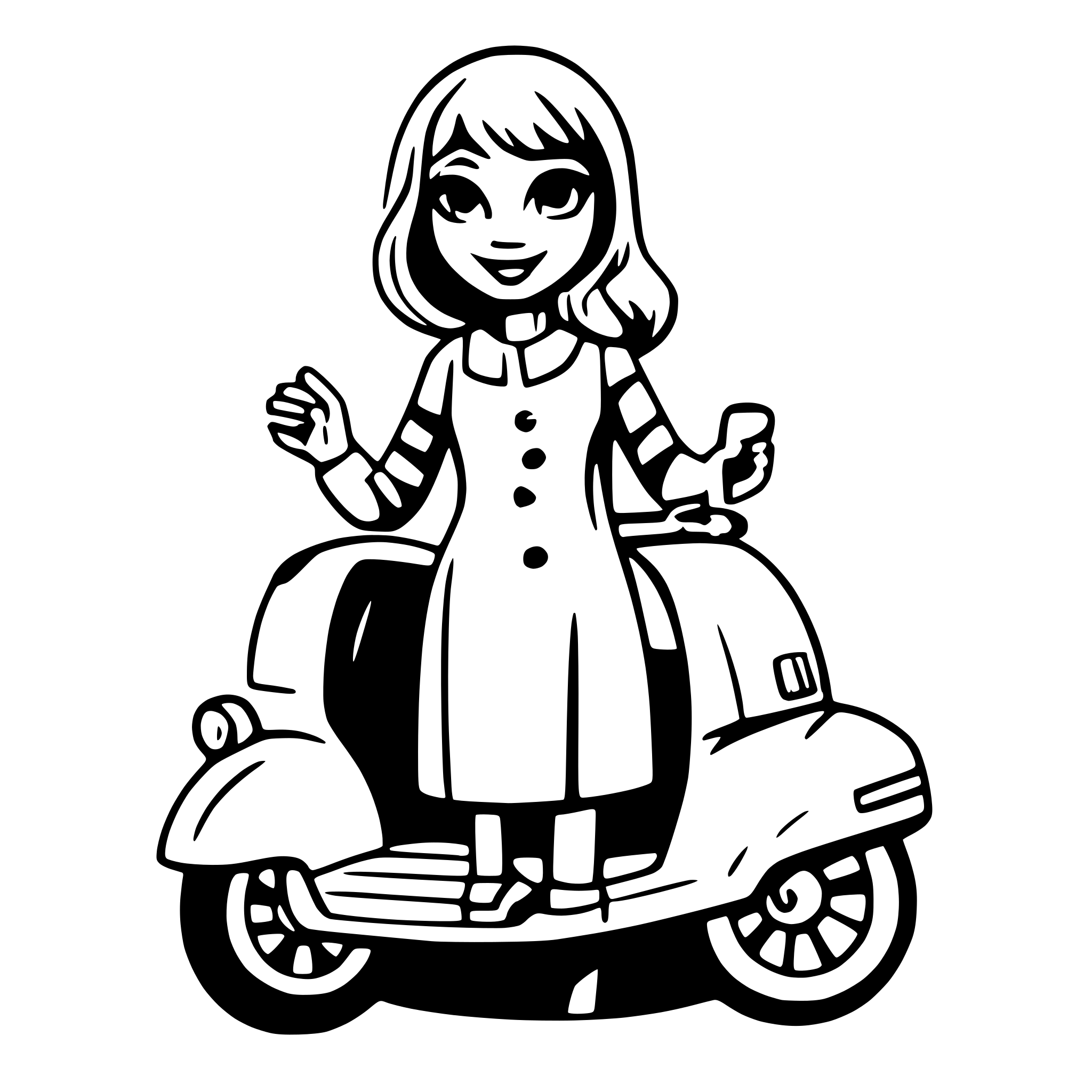 AI-generated SVG of a 40 year old women on a vespa