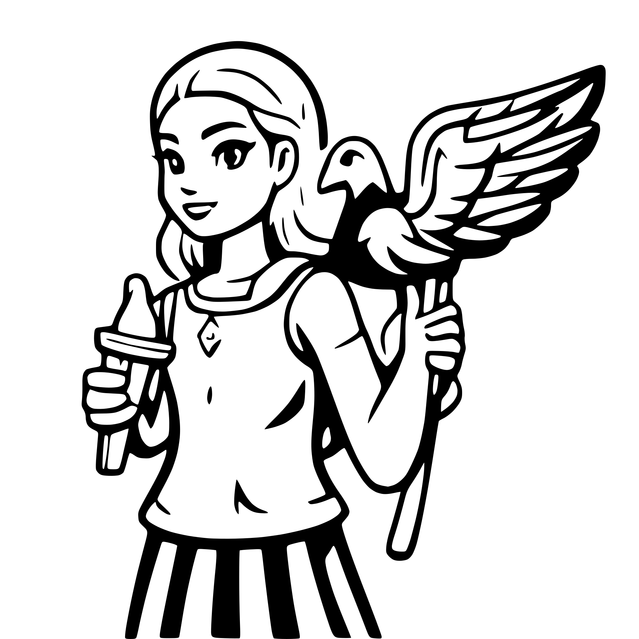 AI-generated SVG of a one logo, which shows greek god artemis with a cartoon bird called dean on it's shoulder