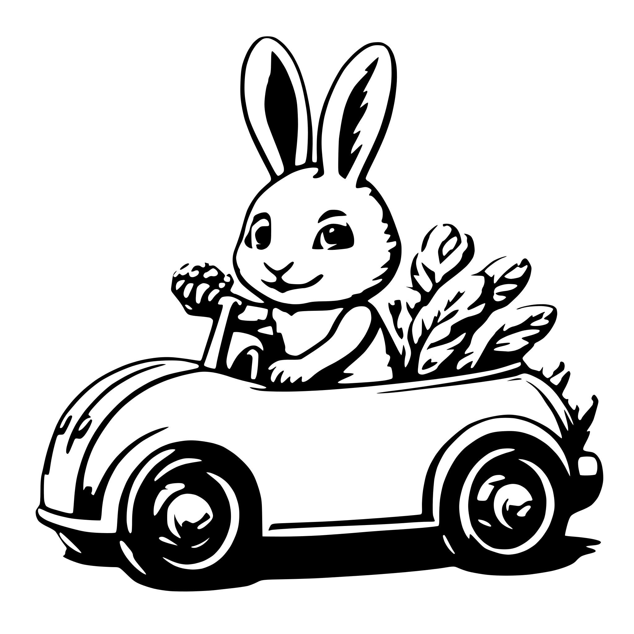 AI-generated SVG of a Cute bunny driving carrot car