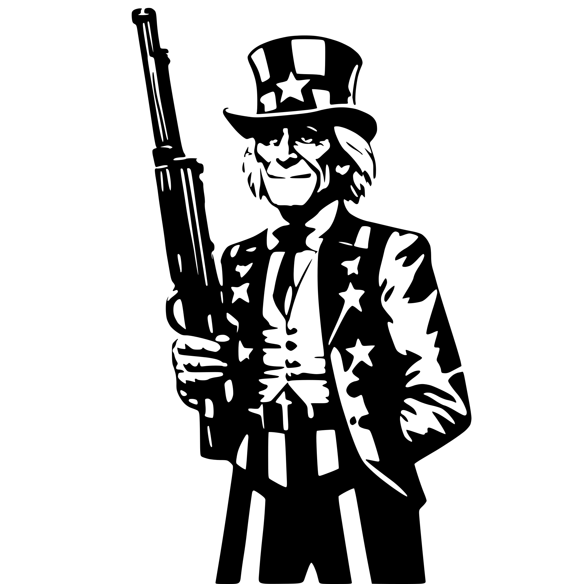 AI-generated SVG of a uncle Sam dressed in american flag holding machine gun