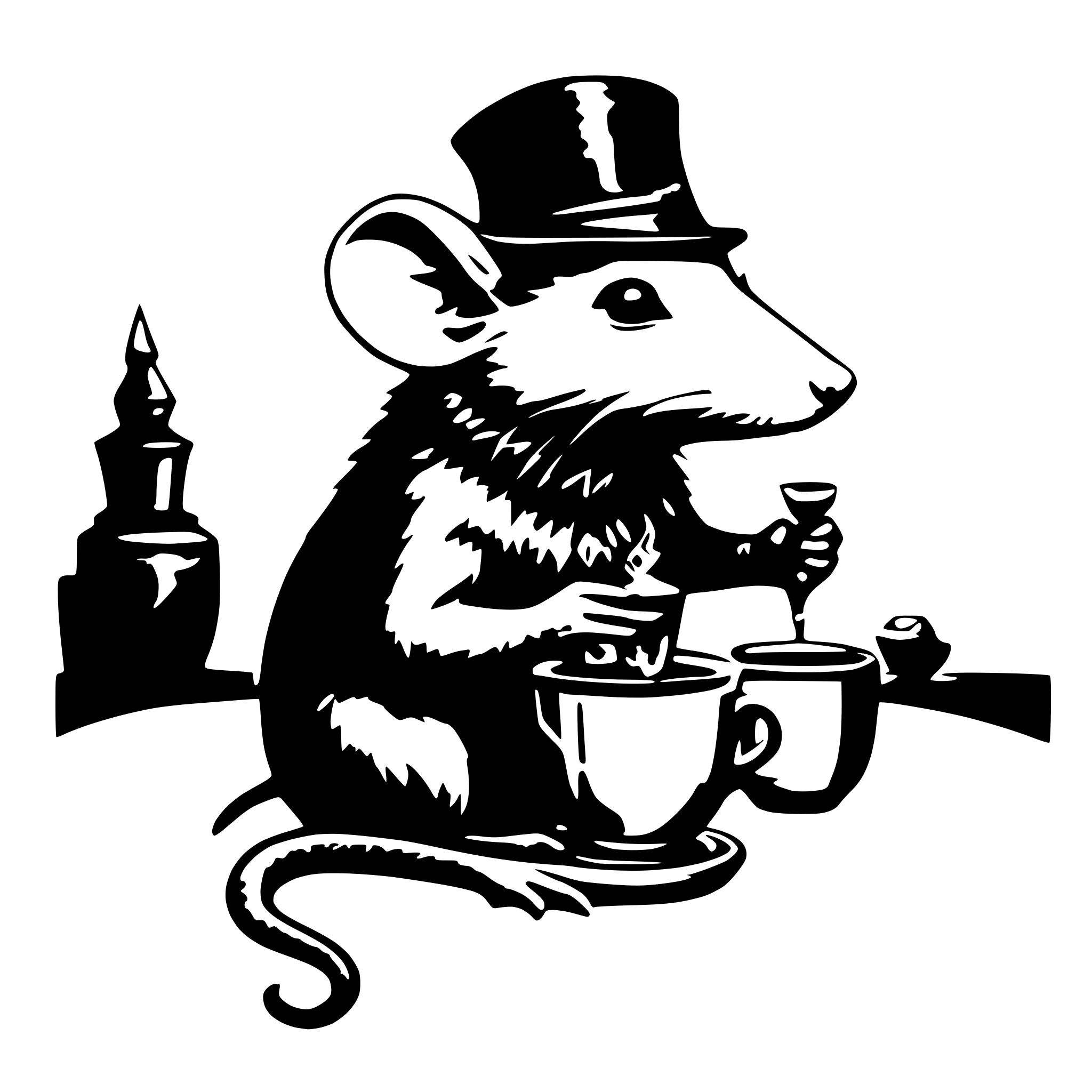 AI-generated SVG of 'wizard rat drinking tea'