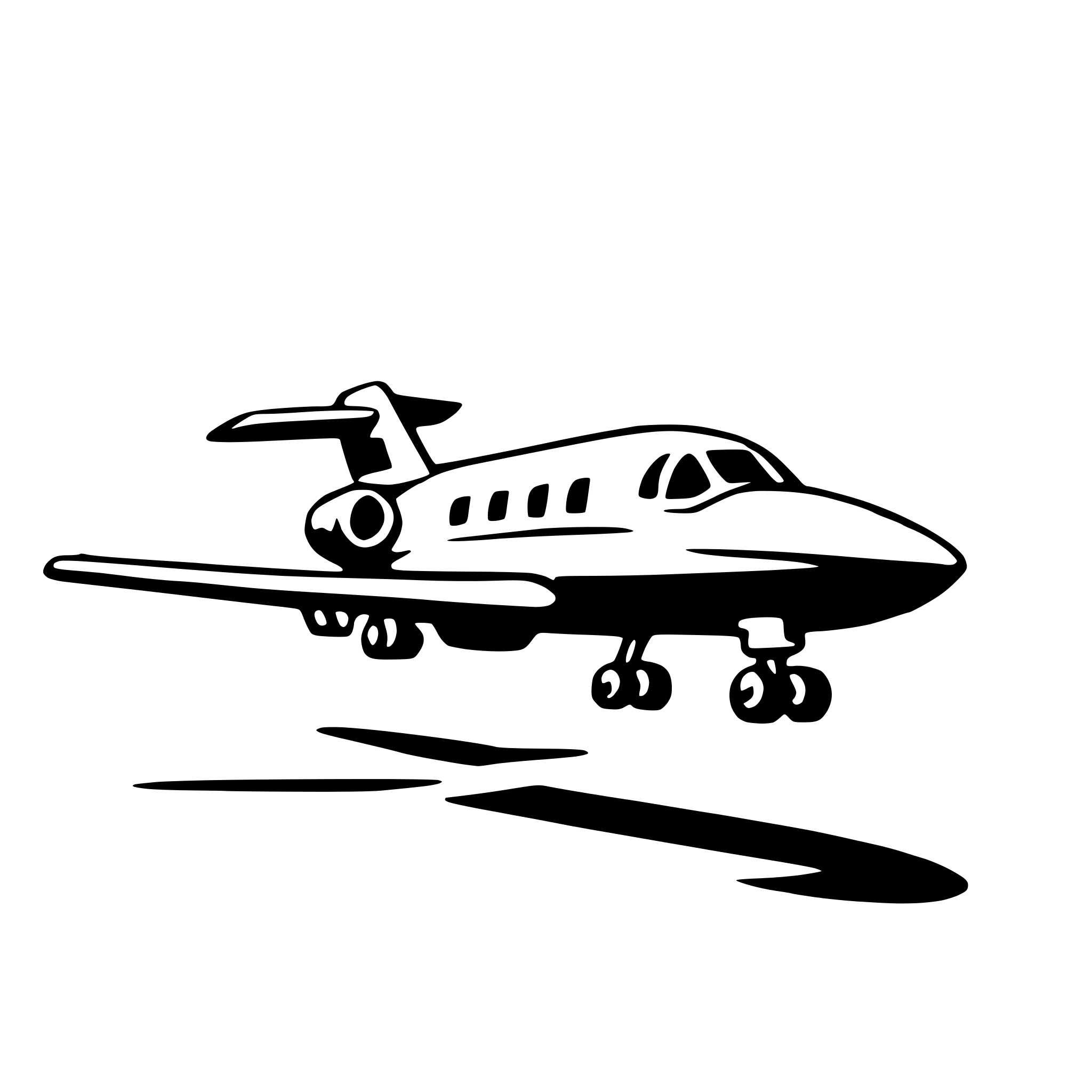 The SVG depicts a stylized, simplified representation of an airplane in flight. The airplane is shown with a streamlined body, a pointed nose, and a tail fin. It has four wheels visible under the fuselage, indicating that it is a landing gear configuration. The airplane is oriented with its nose pointing upwards and its tail pointing downwards, suggesting motion and direction. The background is plain and does not provide any additional context or details. 