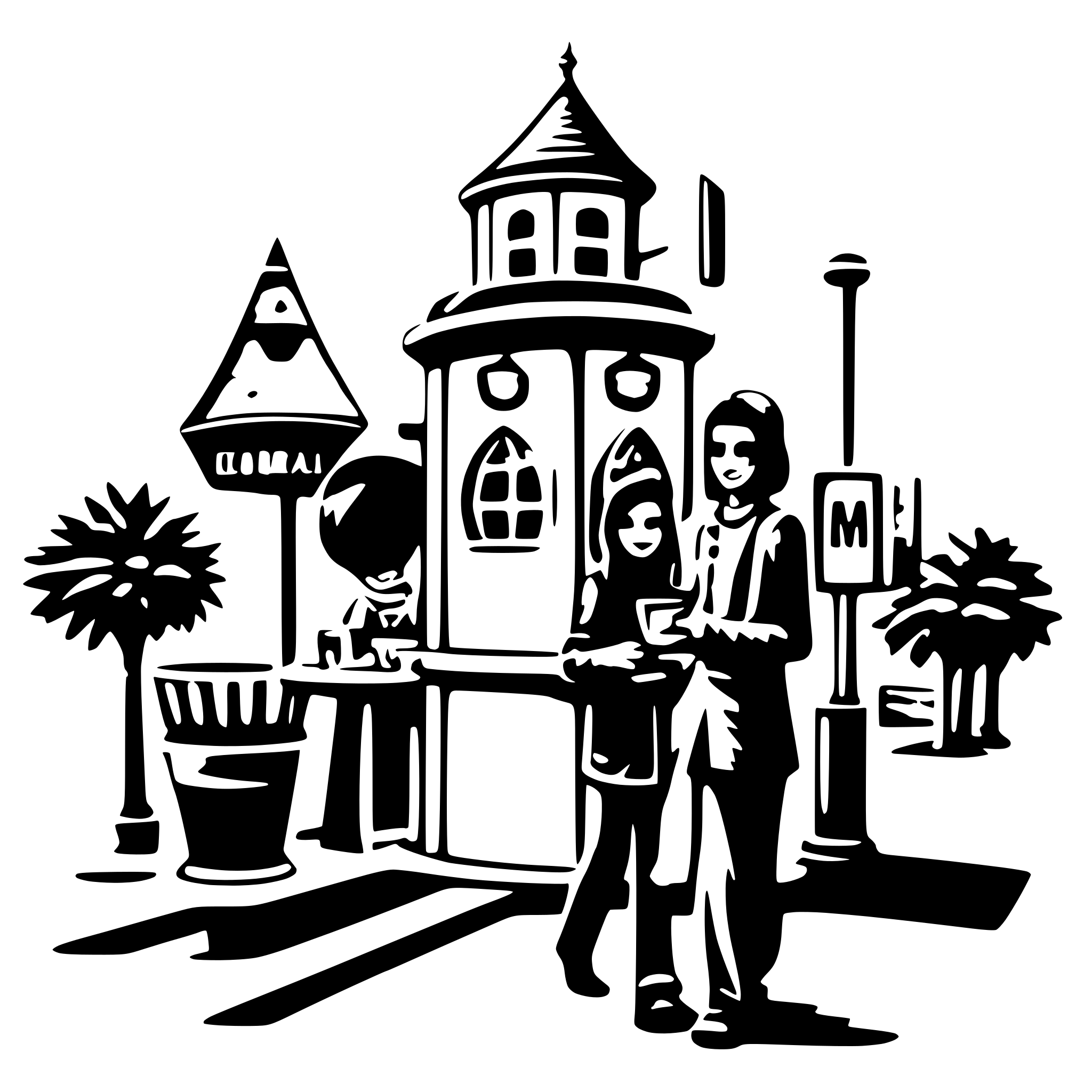 AI-generated SVG of a global village coffeehouse marathon