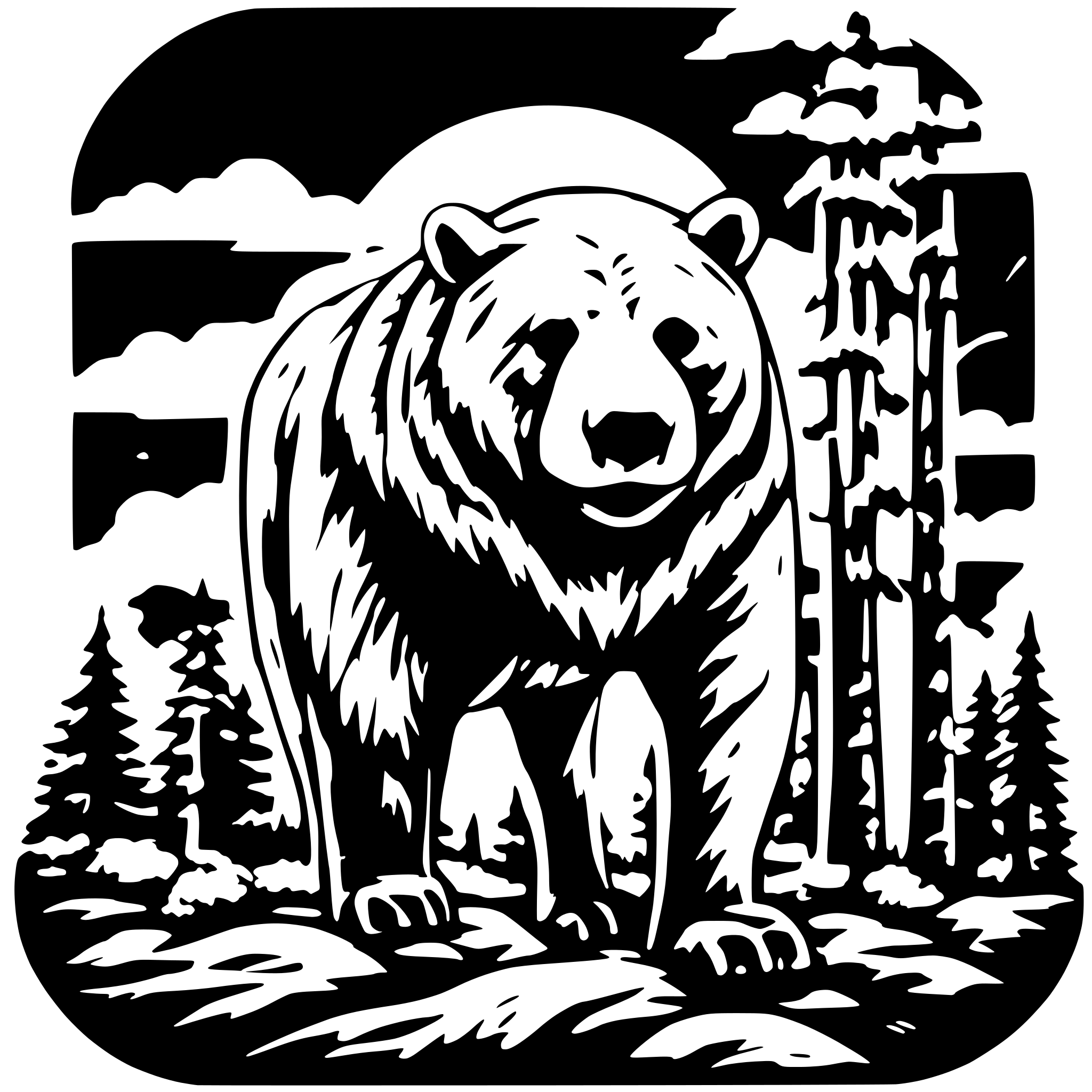 AI-generated SVG of a bear in the forest sun, cloud