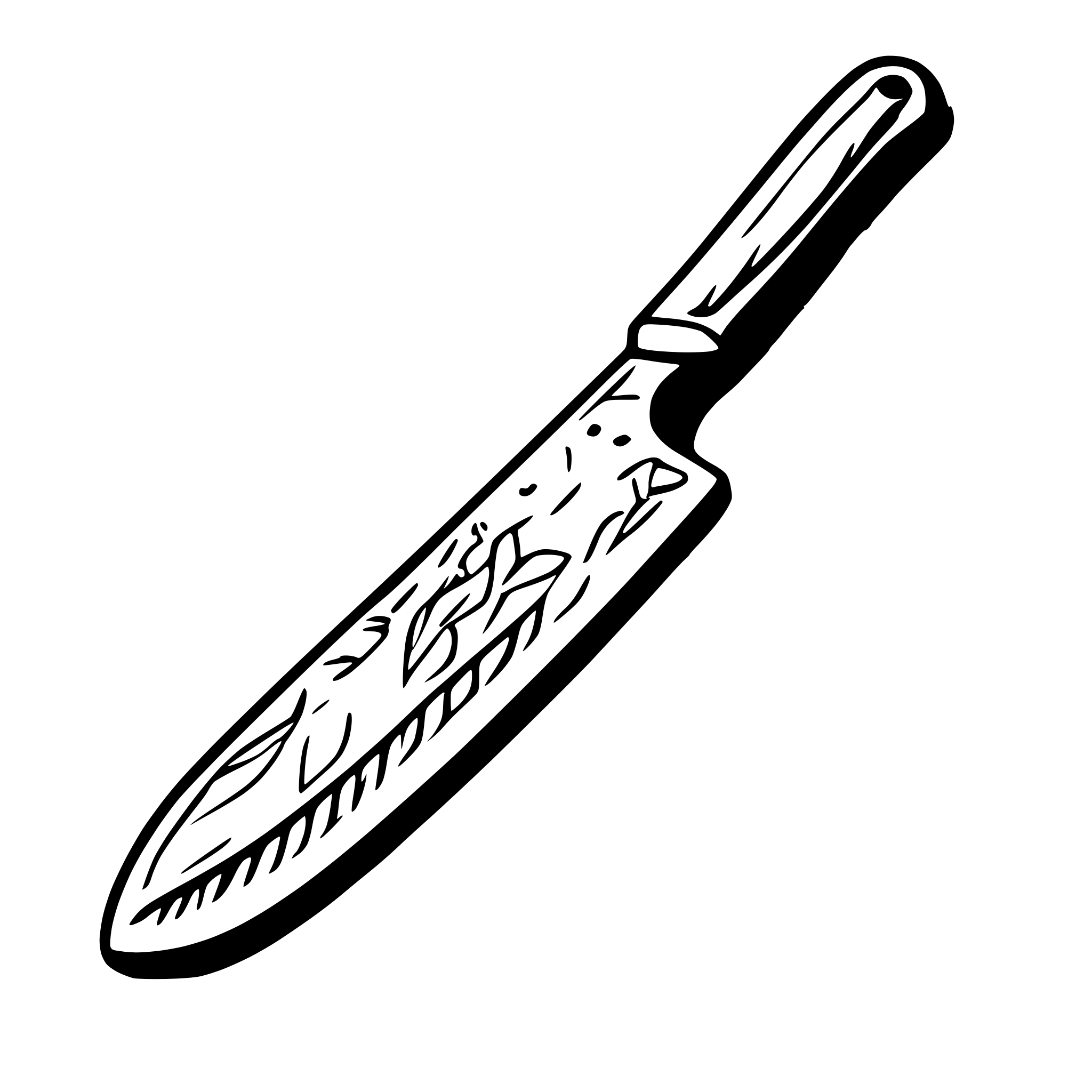AI-generated SVG of a Create an elegant and intricate illustration of a Chef's knife. The knife should feature a sleek, modern design with subtle etchings or patterns for artistic flair.