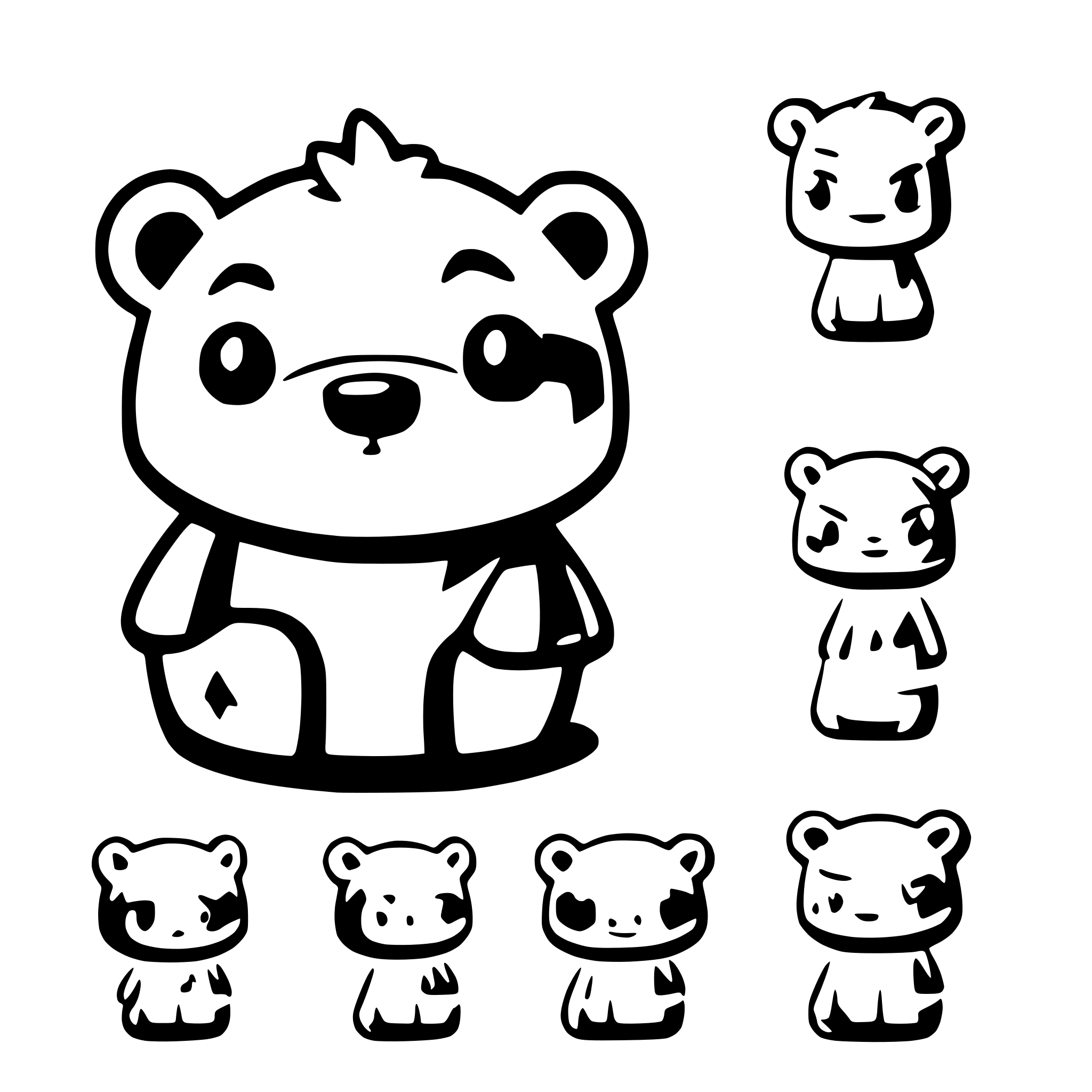 AI-generated SVG of a chibi bear svg with different emotions like in emoji including happy , angry and thinking as 4 different images