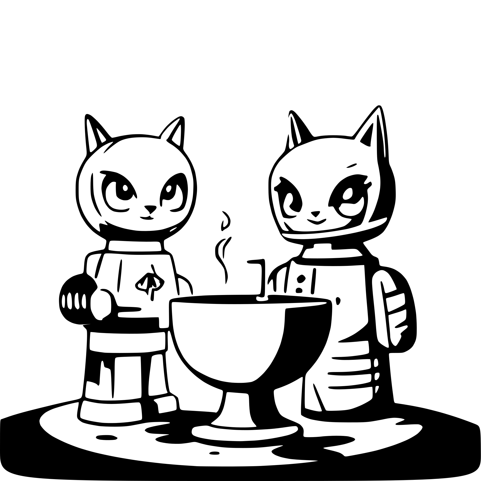 AI-generated SVG of a two atomic space robot cats drinking coffee on the moon cute retro mid century modern