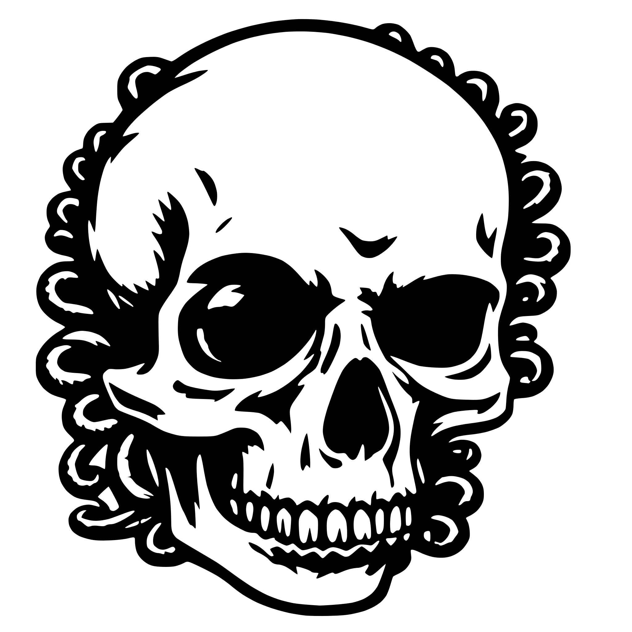 AI-generated SVG of a A broken skull with a tentacle-like moustre protruding from it