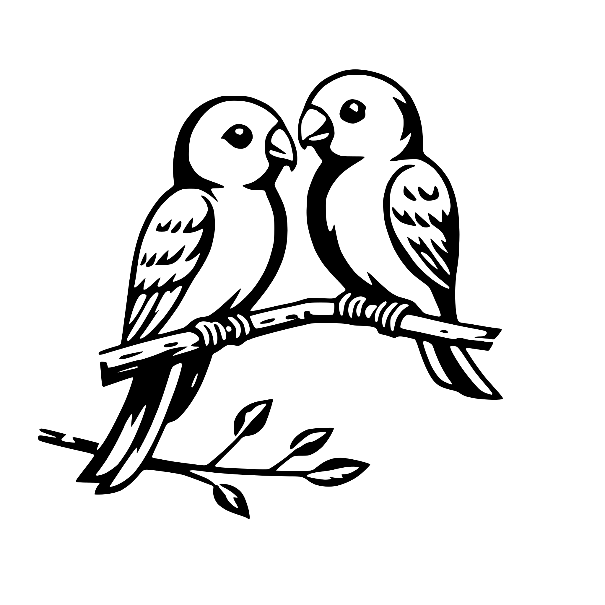 AI-generated SVG of 'lovebirds on a branch'
