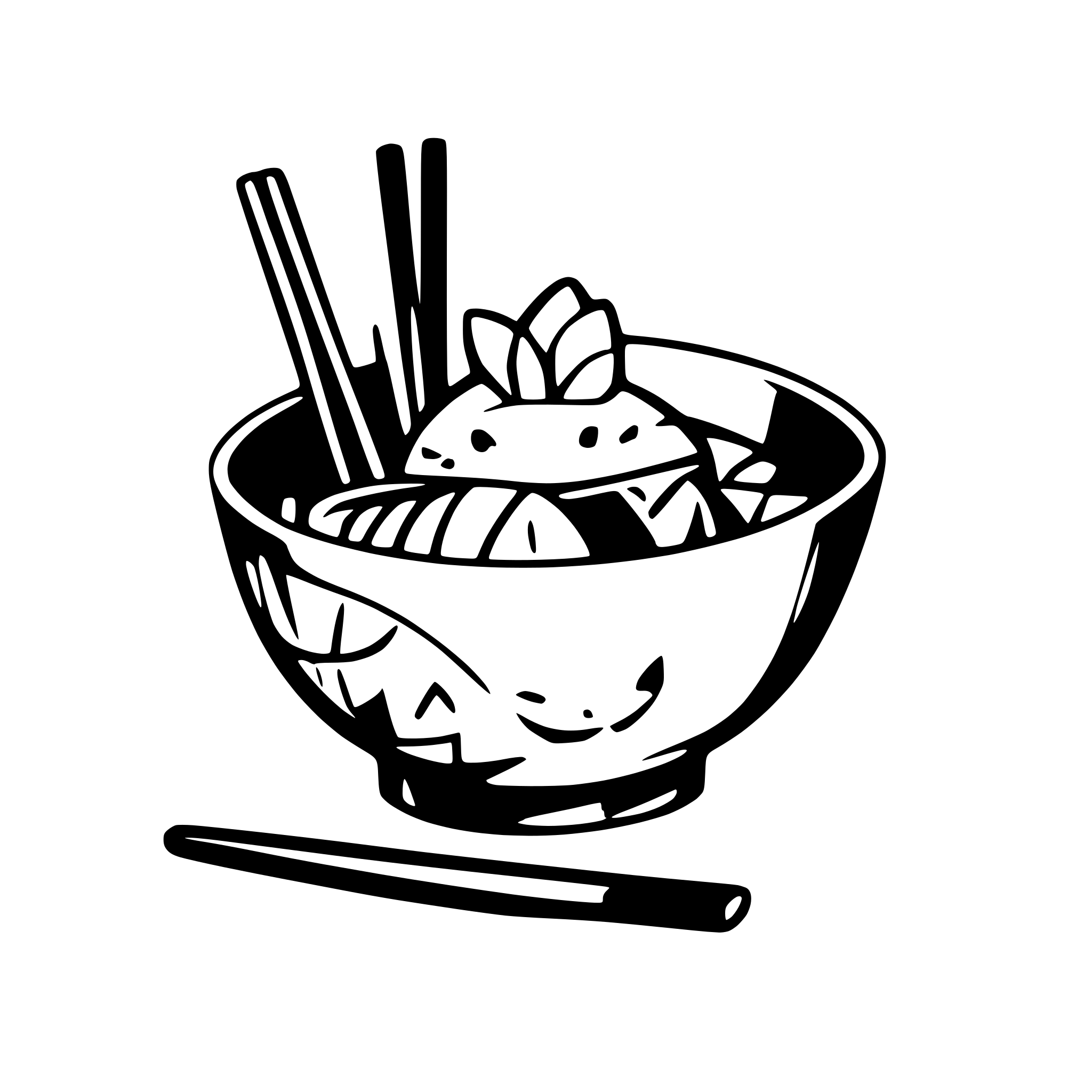 AI-generated SVG of a Japanese food bowl with chopsticks in rich detail seen from the front