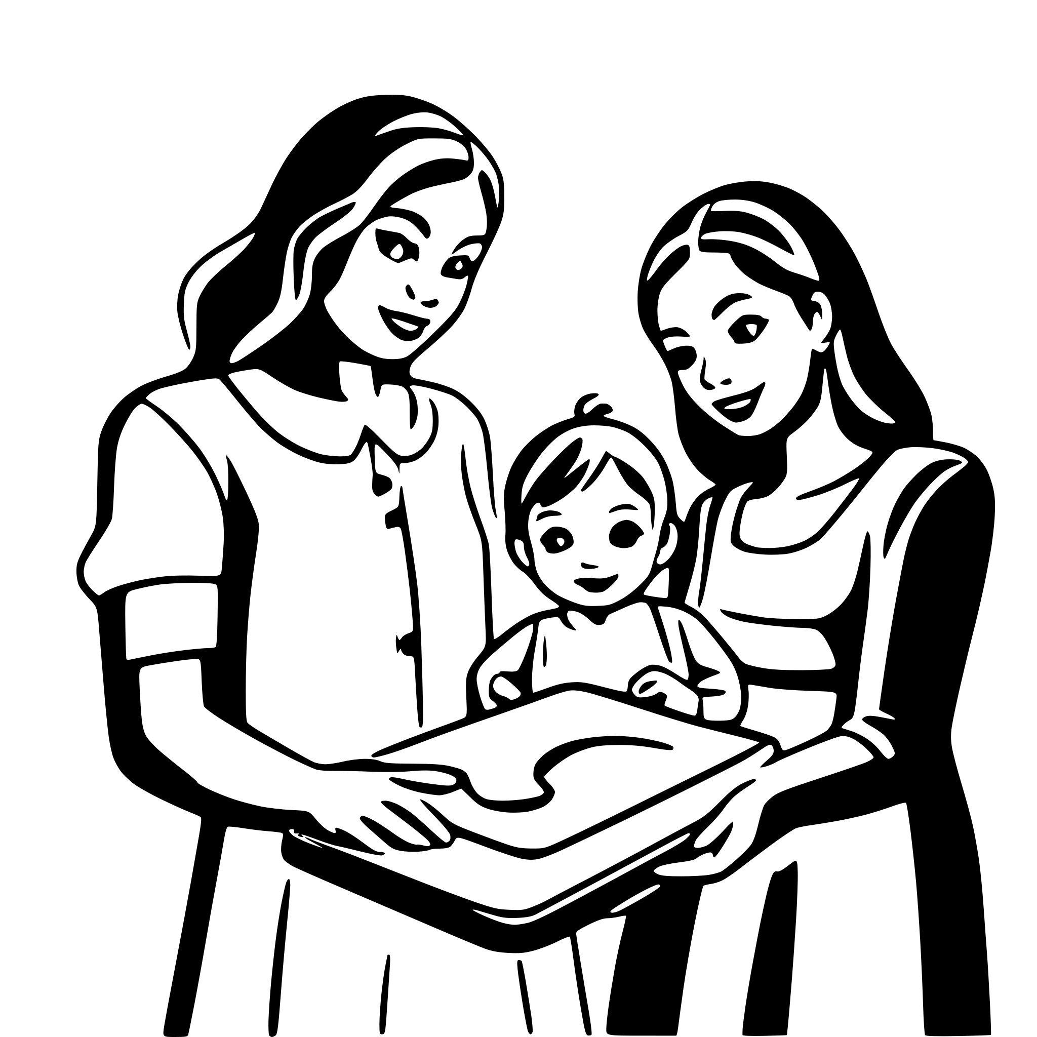AI-generated SVG of a an abstract scene of a family looking at a baby album