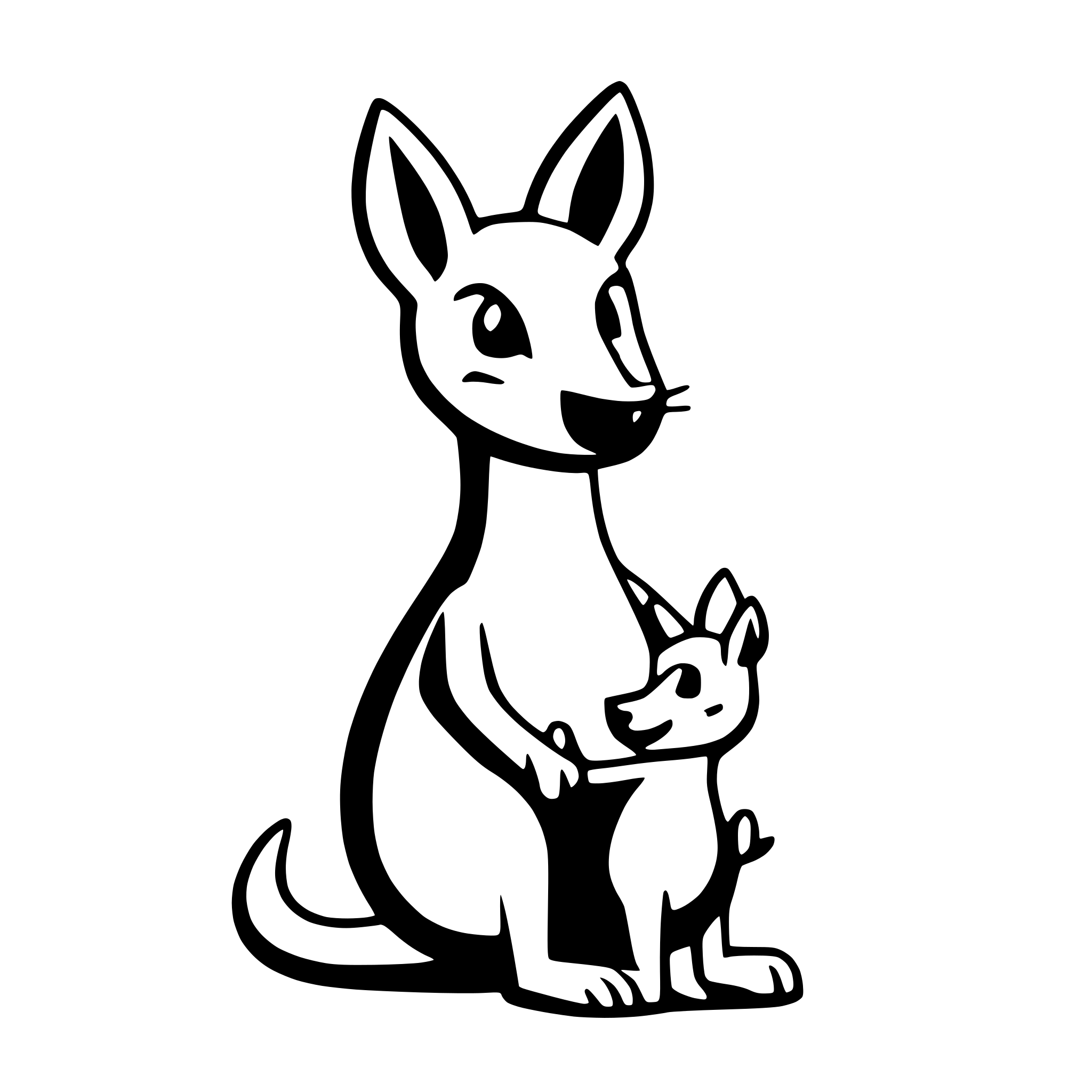 AI-generated SVG of a Mother kangaroo with joey in it's pouch.