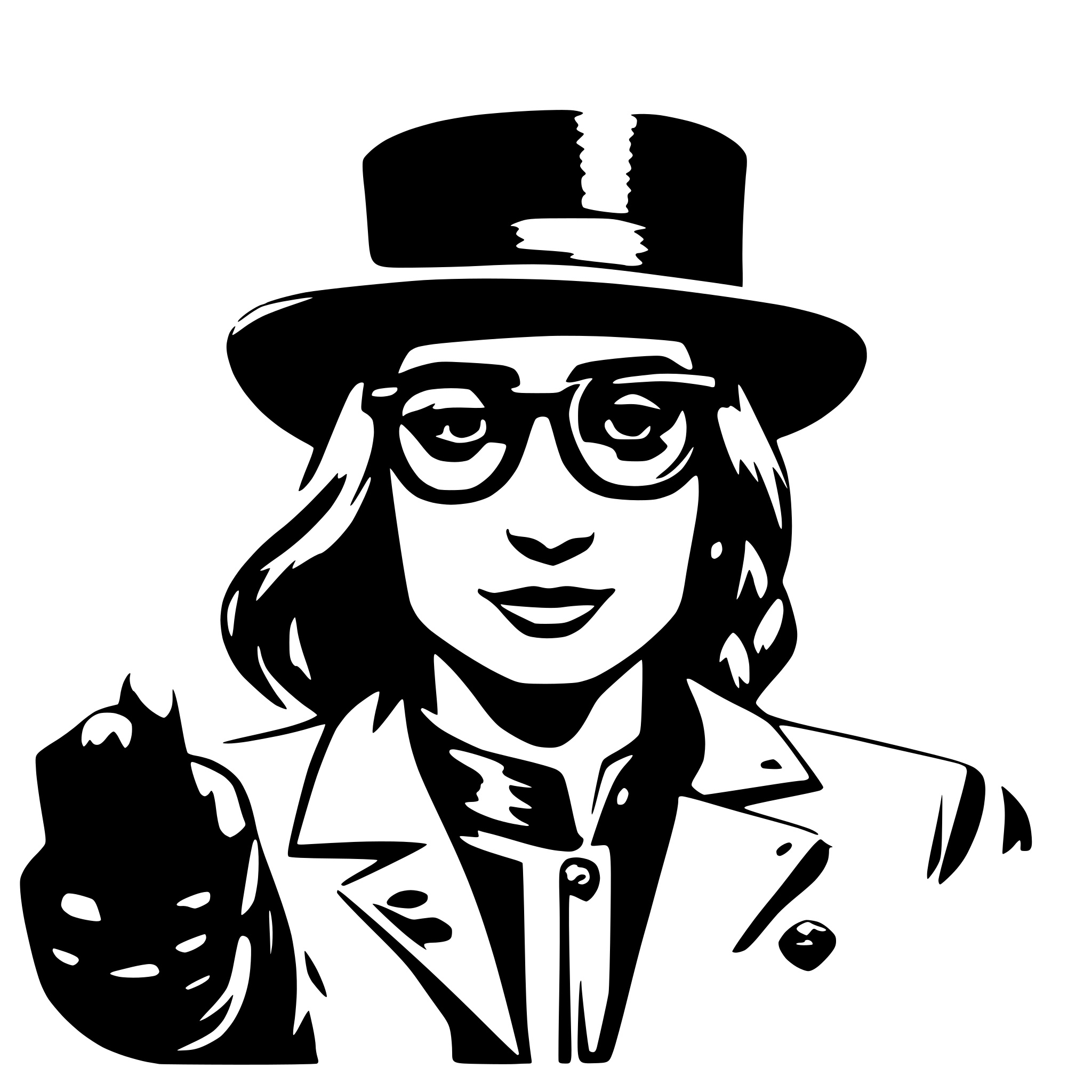 AI-generated SVG of 'a person is doing a selfie video, where a black glasses and hat is pop on him'