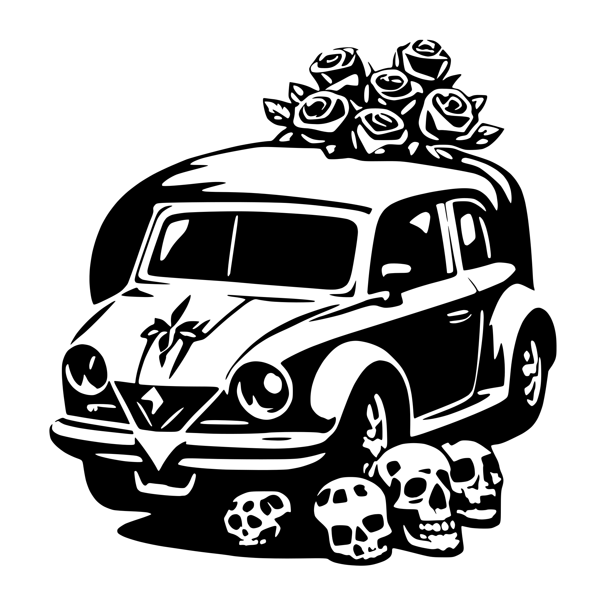 AI-generated SVG of a car dice skulls and roses