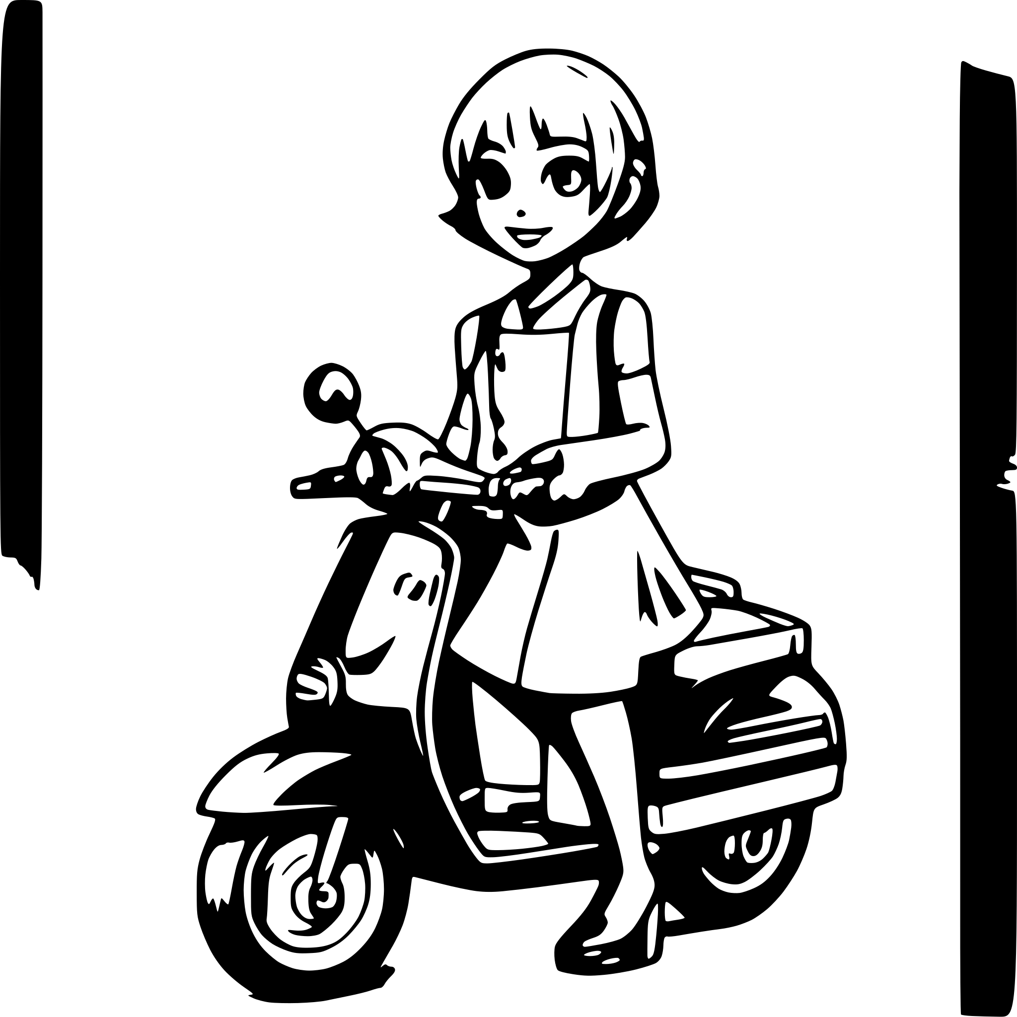 AI-generated SVG of a Short hairs colored black women on a vespa
