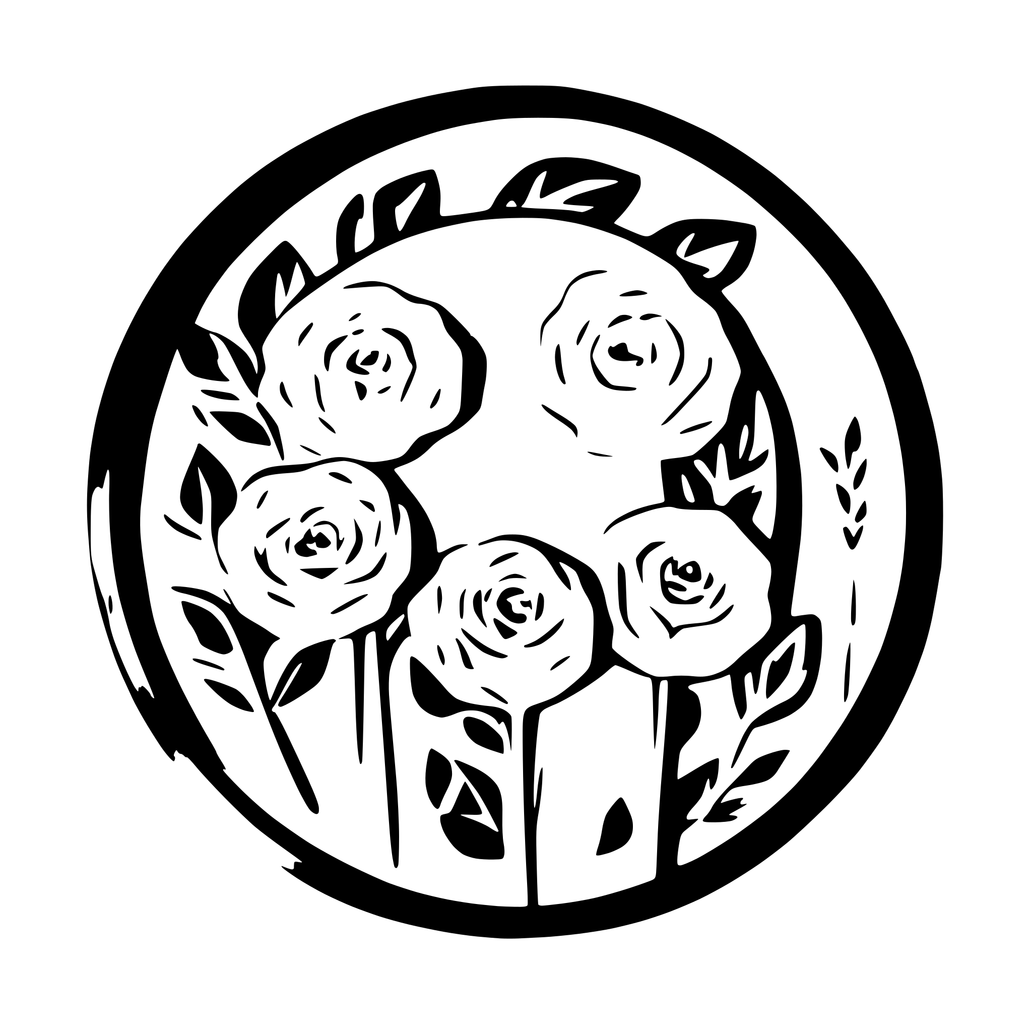 AI-generated SVG of a Text: Milma inside of round ornament of roses