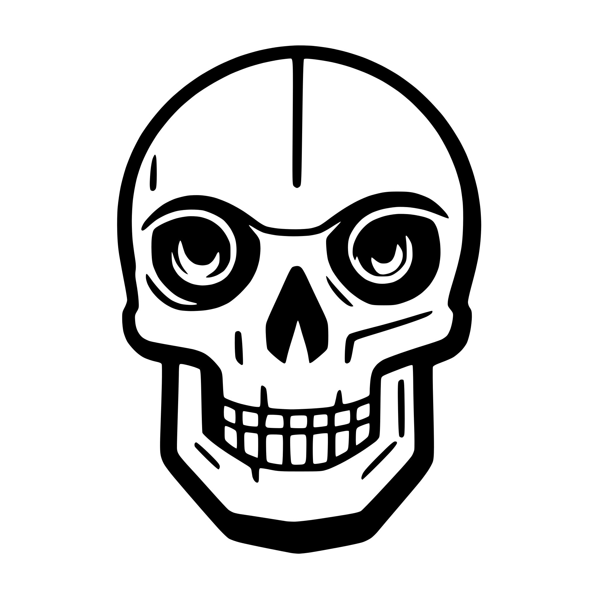 AI-generated SVG of a a simplified warhammer 40k servator skull, where is right eye was an ocular device still attached.