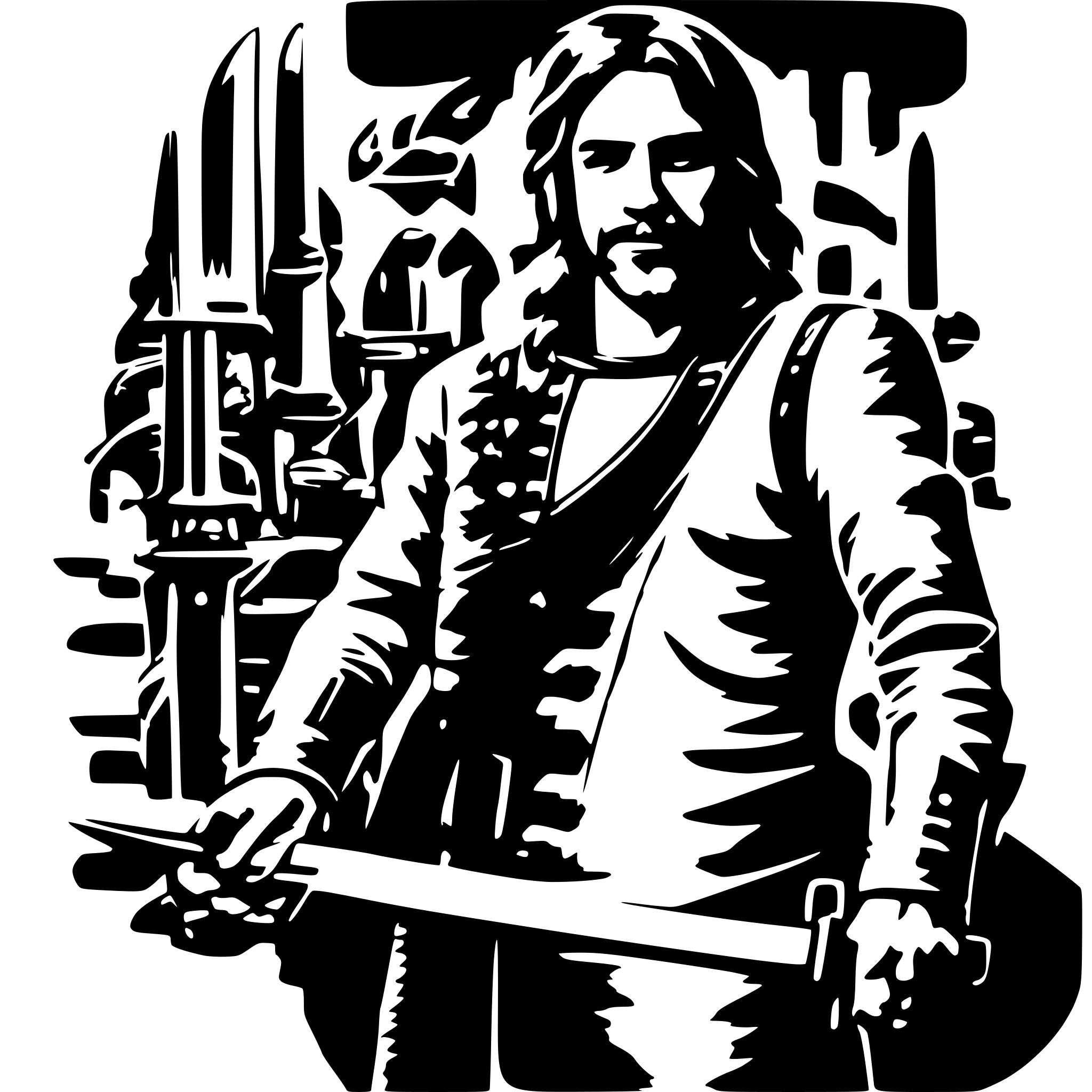 AI-generated SVG of 'man wielding two butcher knives'