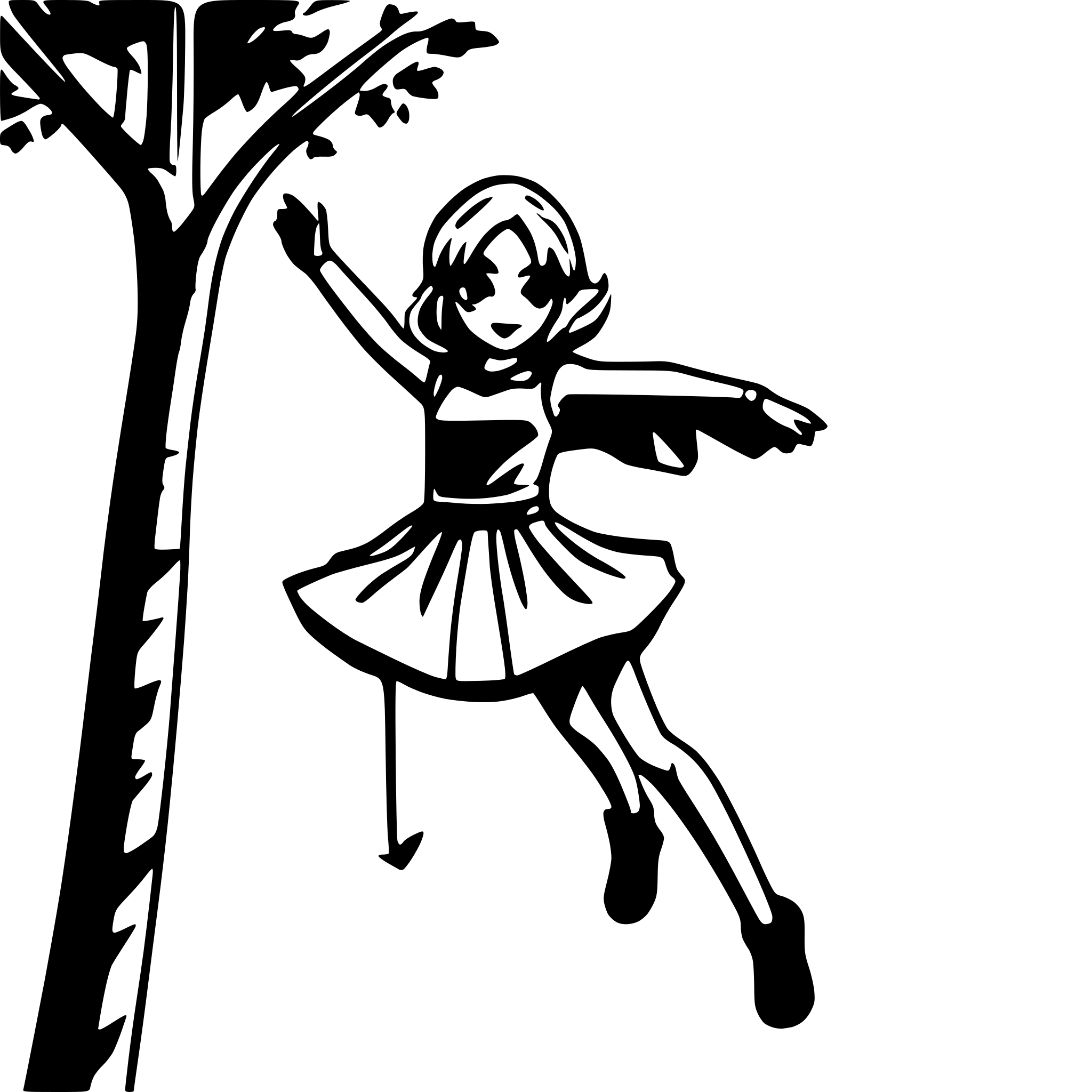 AI-generated SVG of a A superhero girl wearing tight clothes is flying but her skirt stucked to tree and its possible to  be taked off