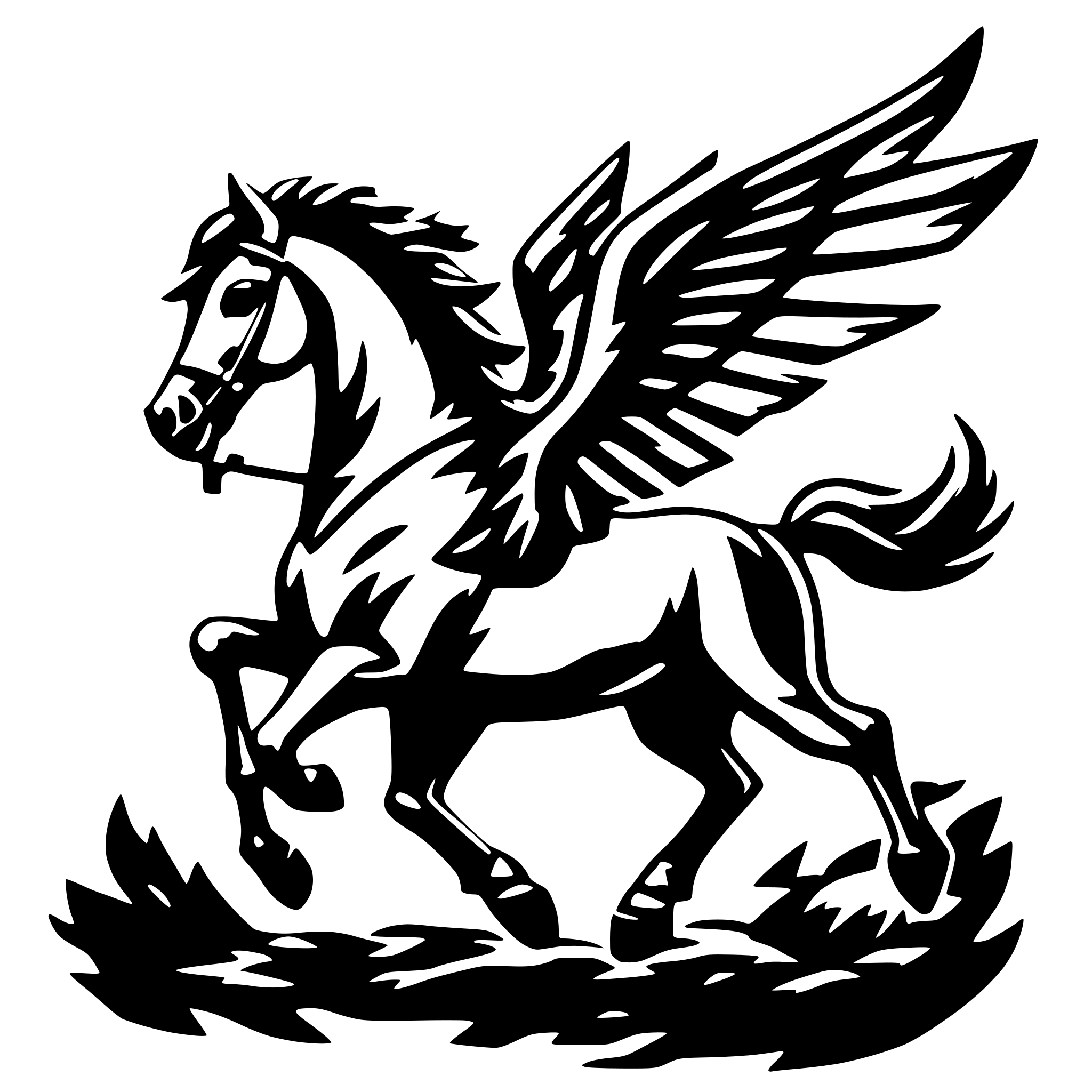 AI-generated SVG of 'winged horse and lightning'