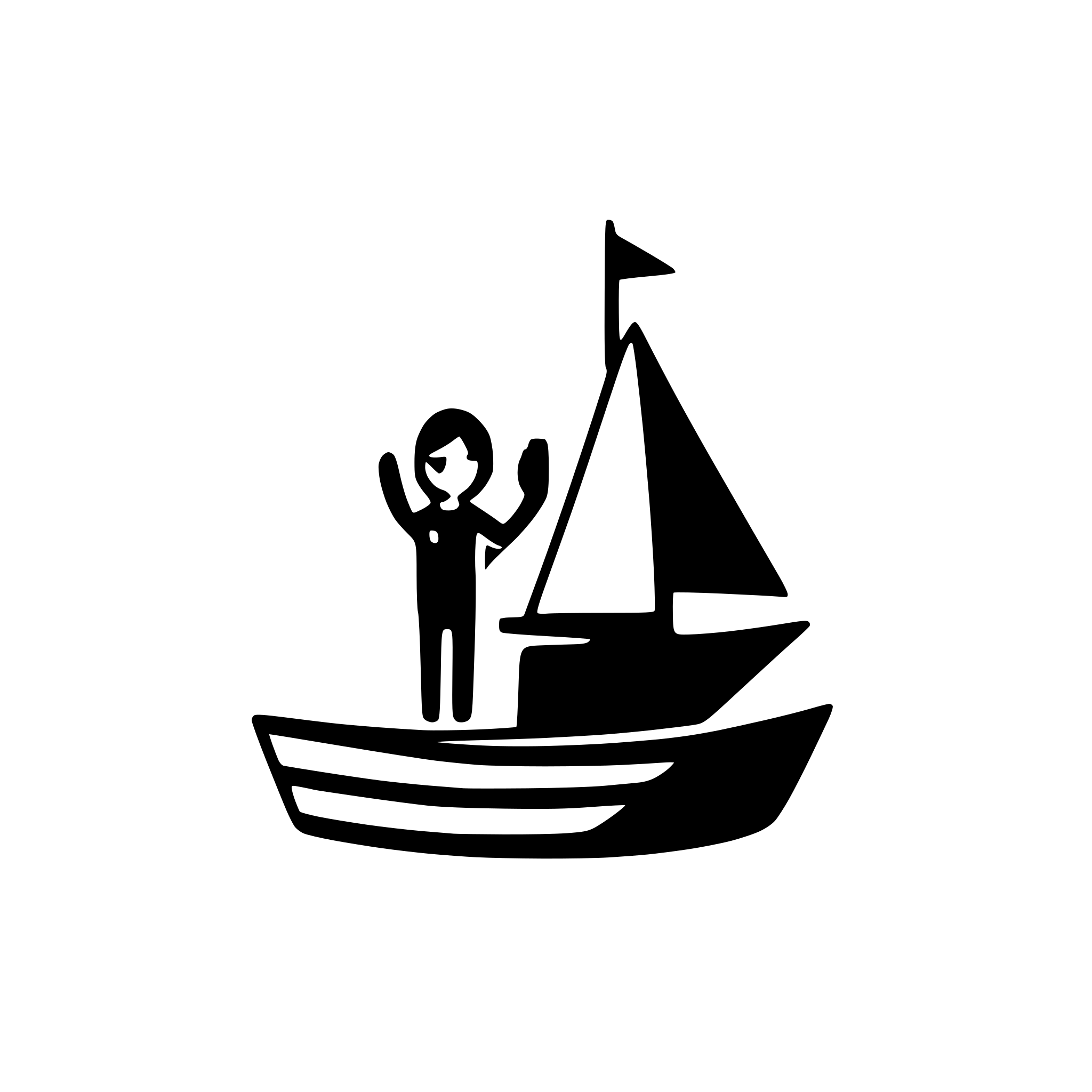 AI-generated SVG of a simple 2d sailbot icon with a friend on it waving hand