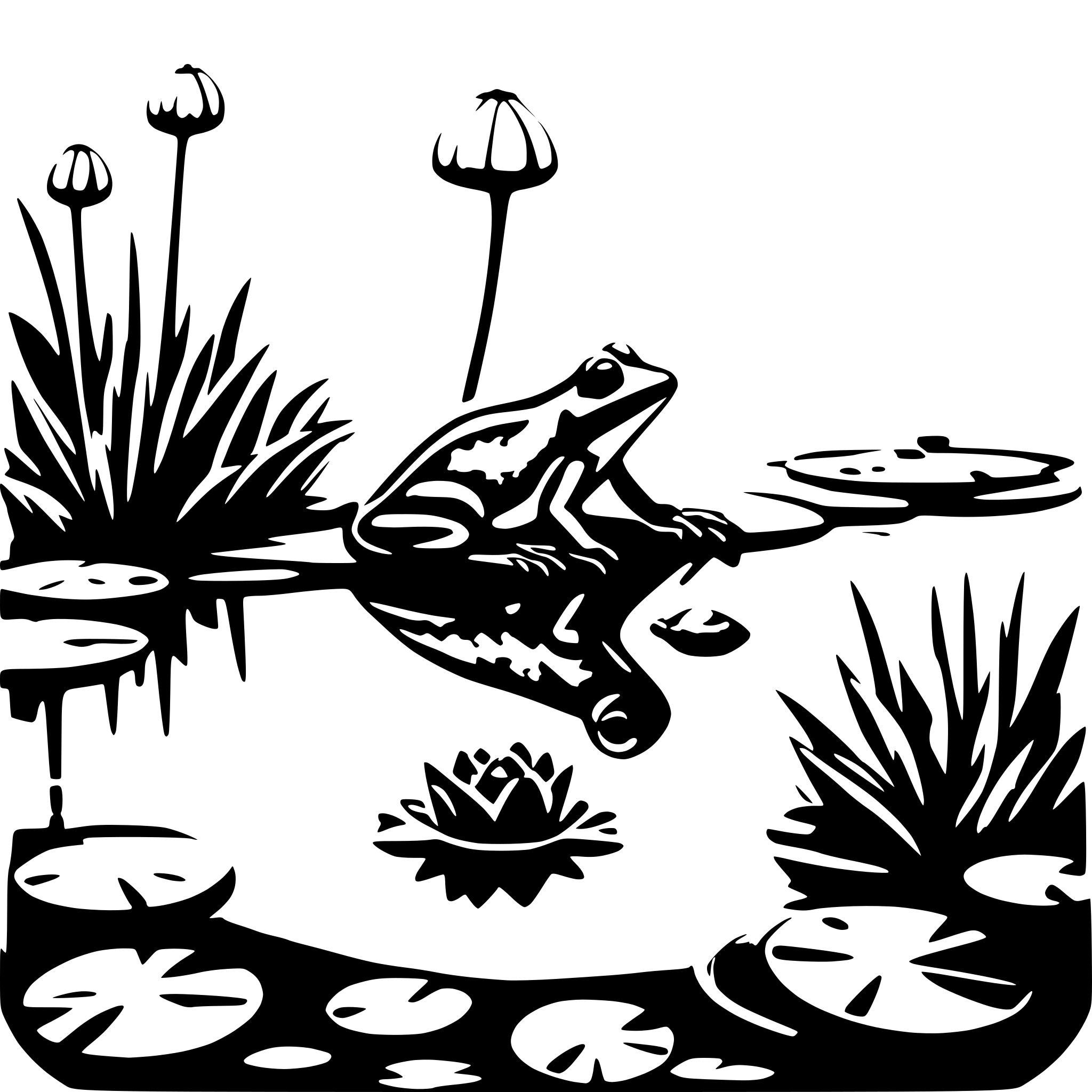 AI-generated SVG of a pond, lillypads, frog
