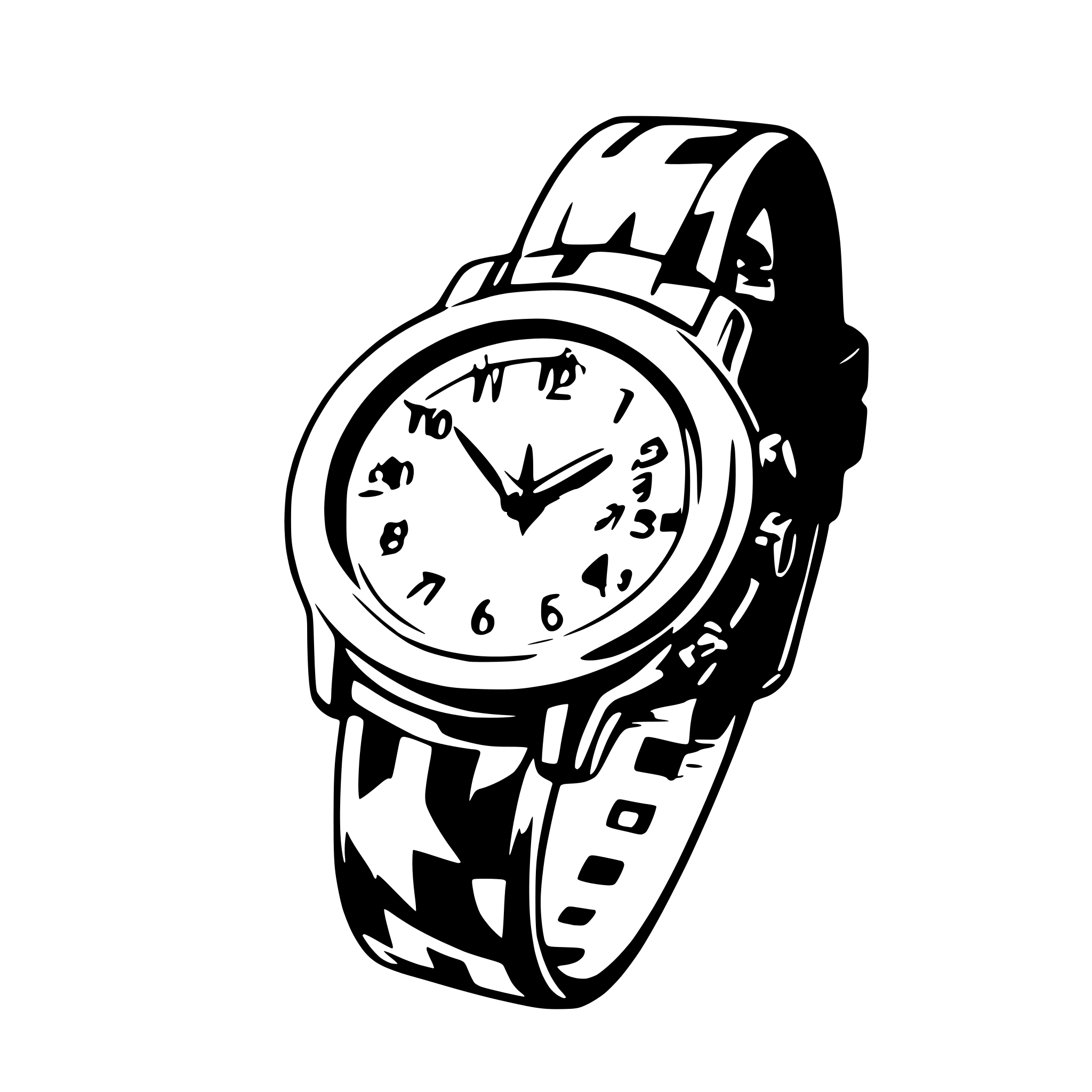 AI-generated SVG of a Wristwatch flying slightly at an angle from the side