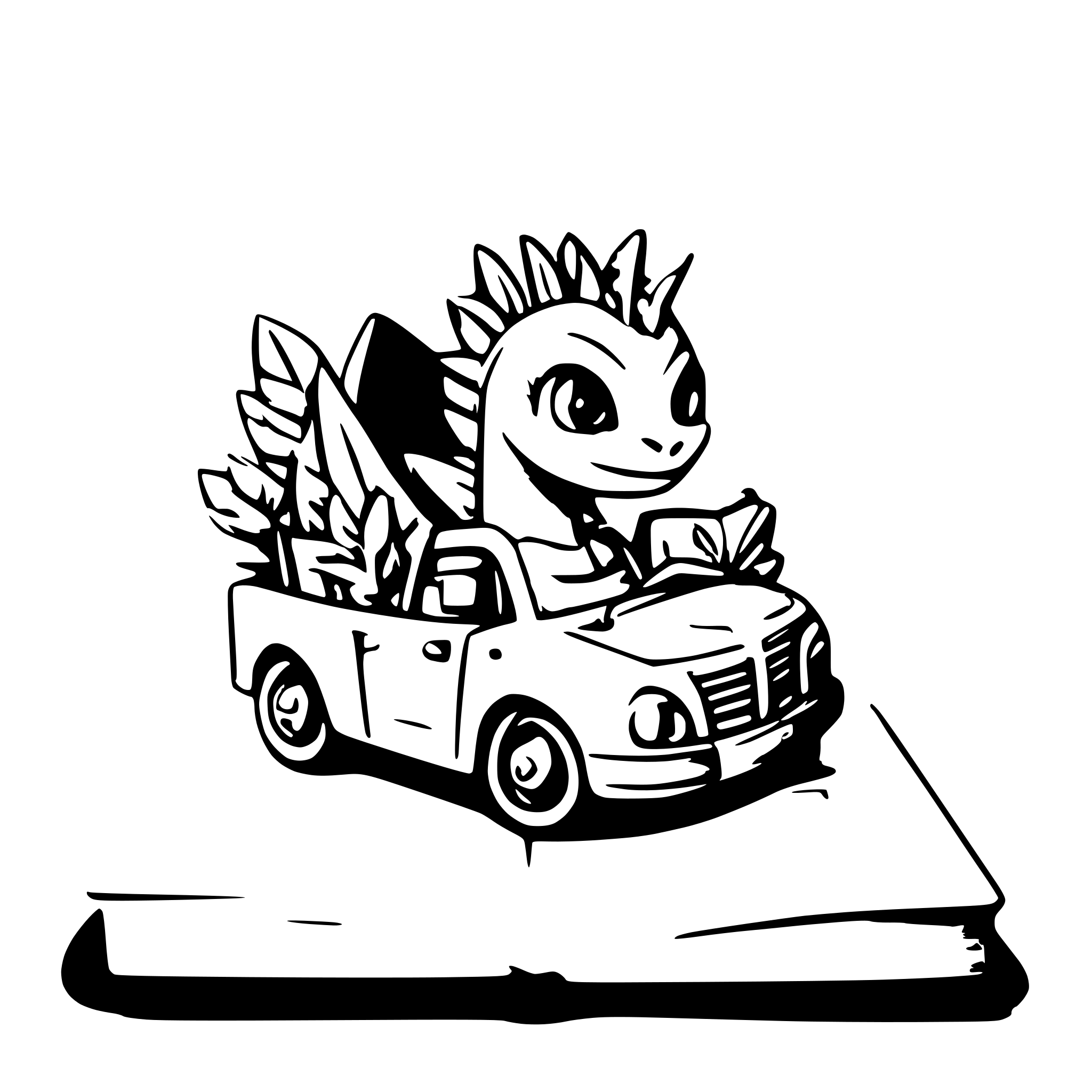 AI-generated SVG of a Book dragon driving car