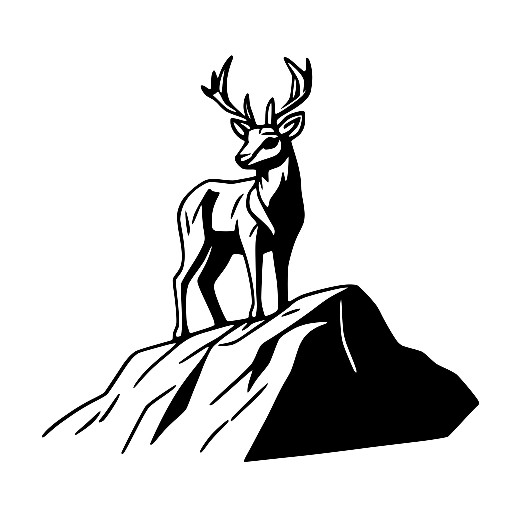 AI-generated SVG of a majestic male deer atop a mountain peak facing the observer