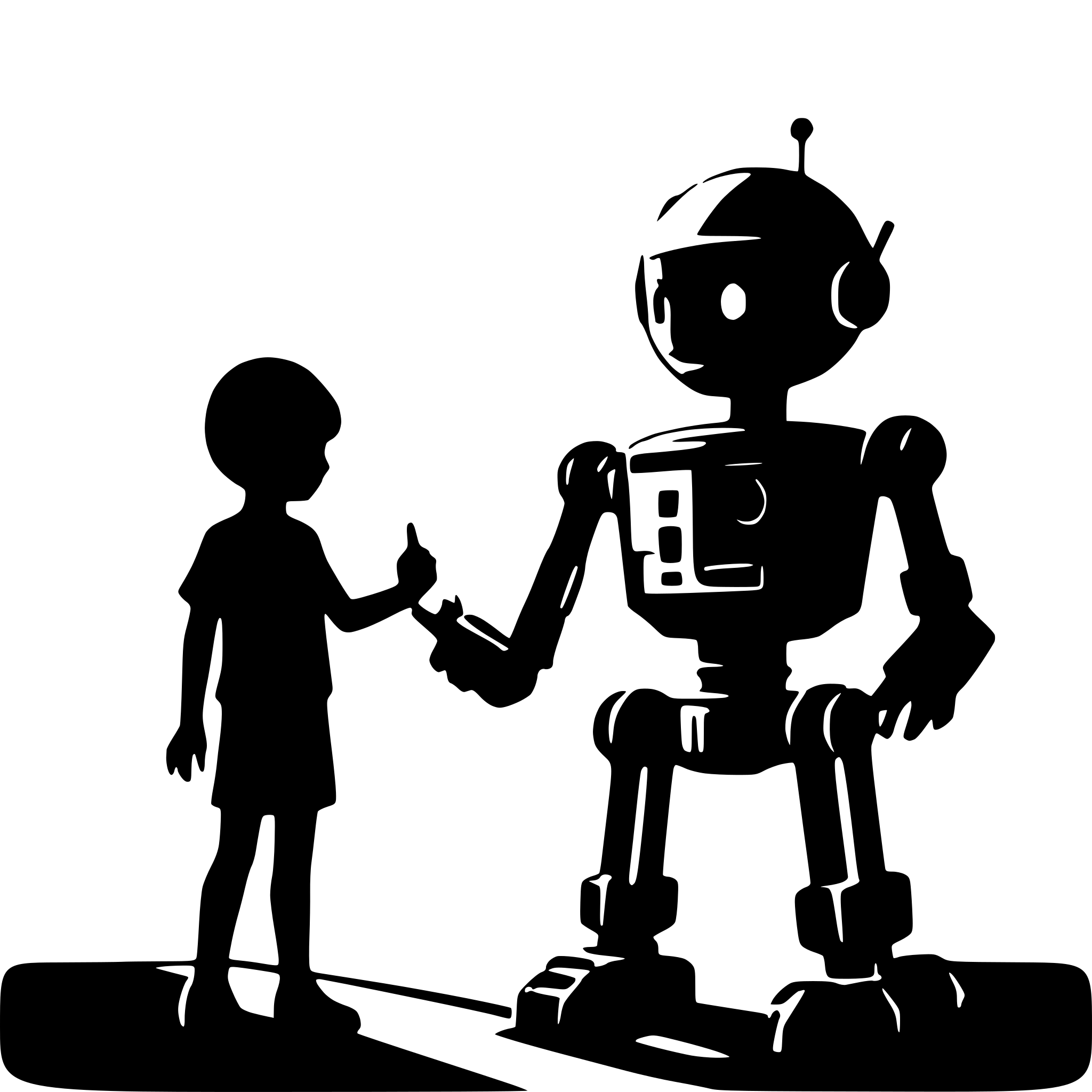 AI-generated SVG of 'friendly boy playing with a robot. No background.'