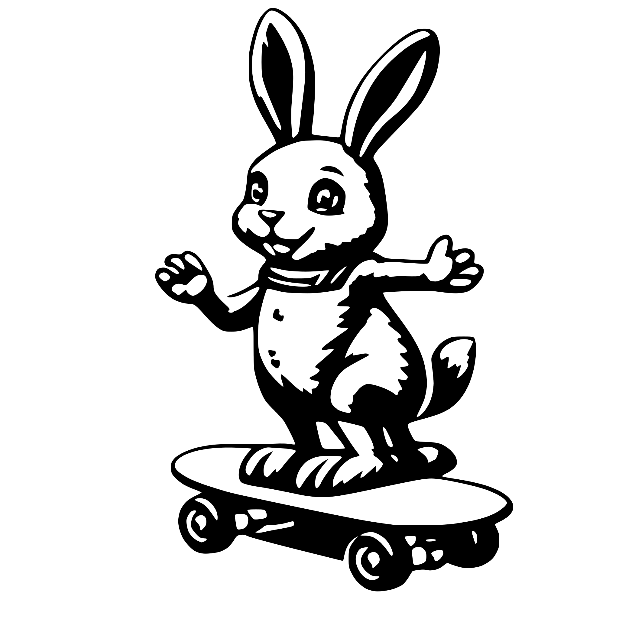 AI-generated SVG of 'cute bunny on skateboard'