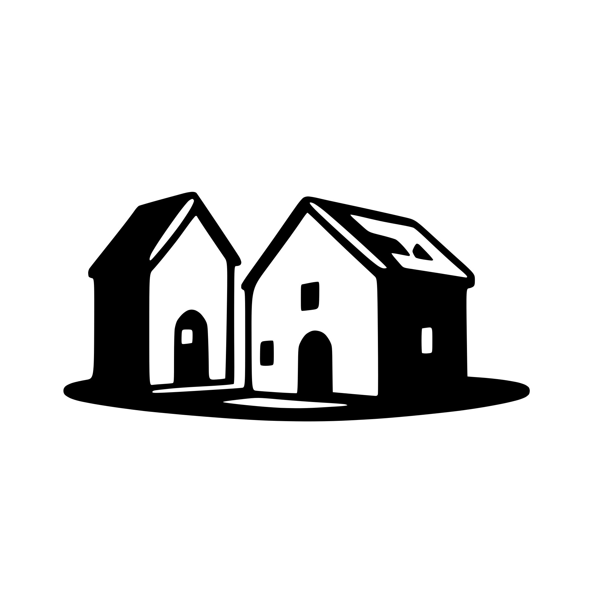 AI-generated SVG of a skyline silhouette icon of 2 small  buildings among 10 houses