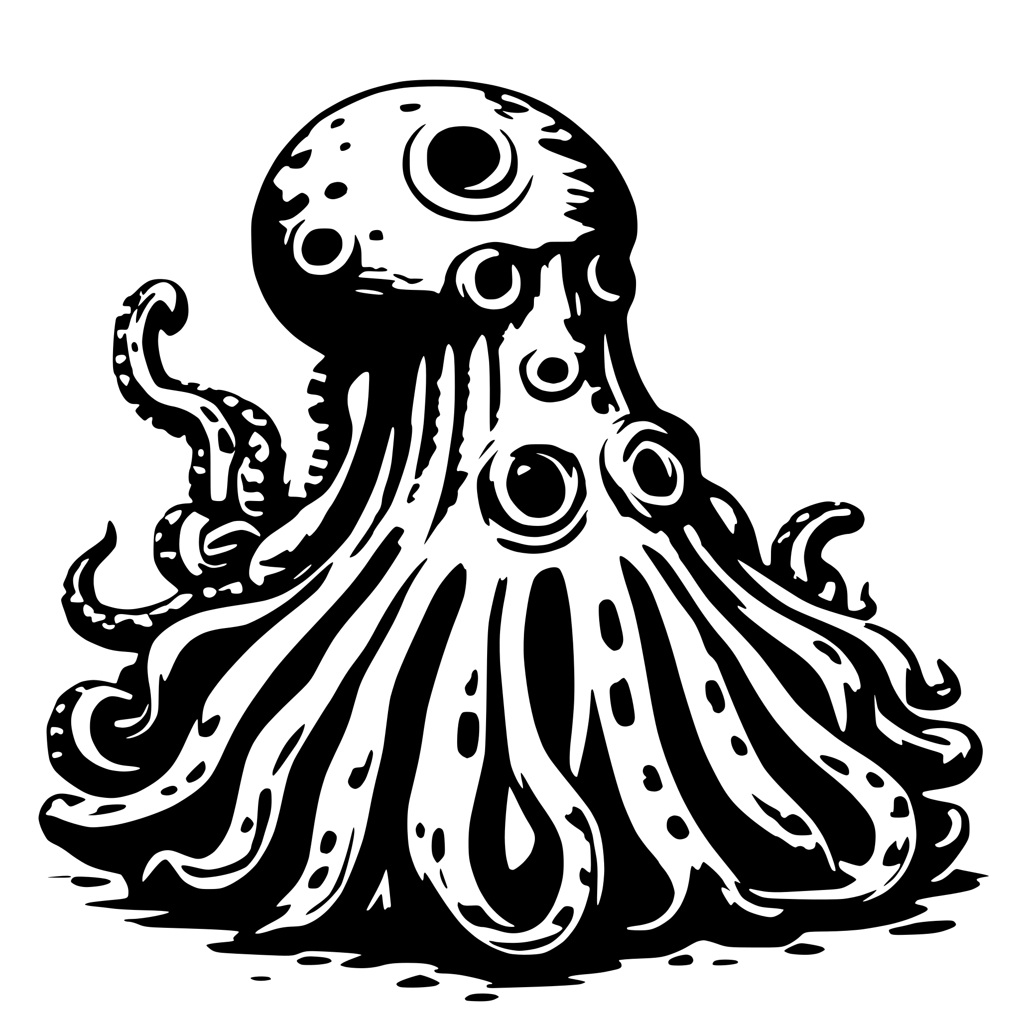 AI-generated SVG of 'SEA MINE AND ONE OCTOPUS'