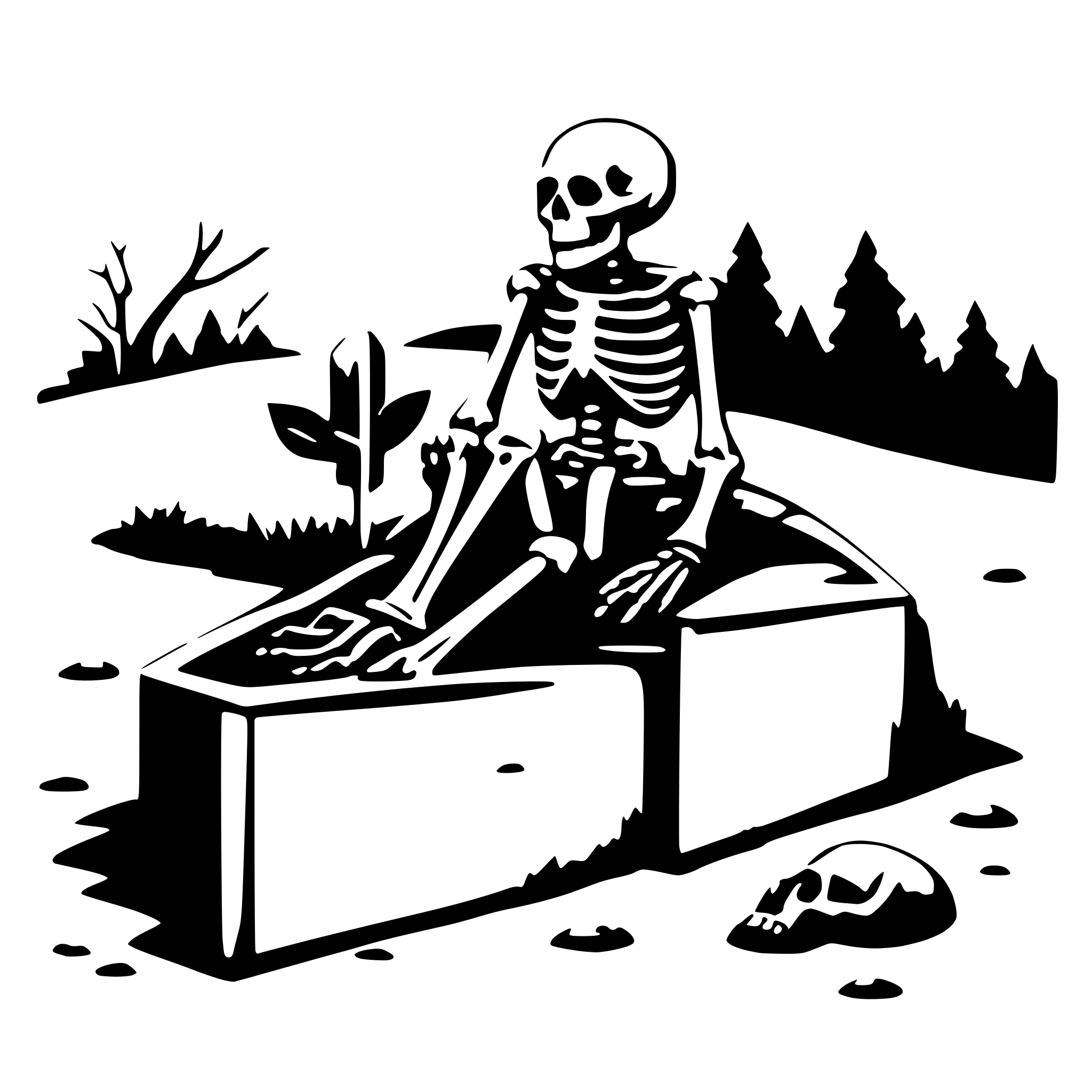 AI-generated SVG of a a skeleton climbs out of a grave