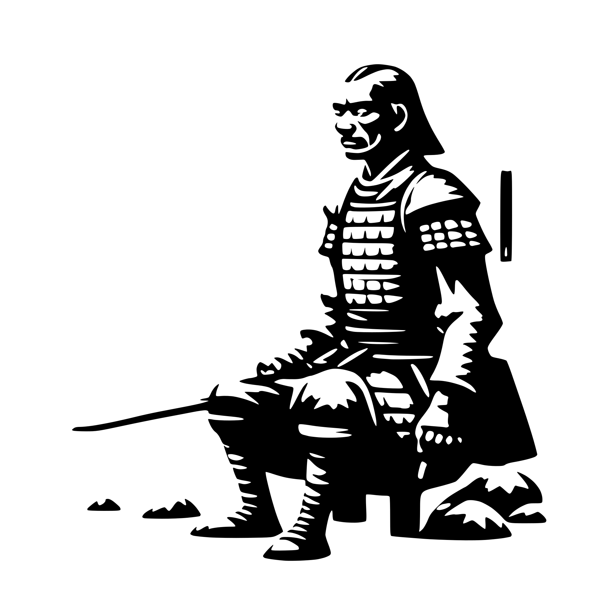 AI-generated SVG of a old samurai, side view, nostalgic