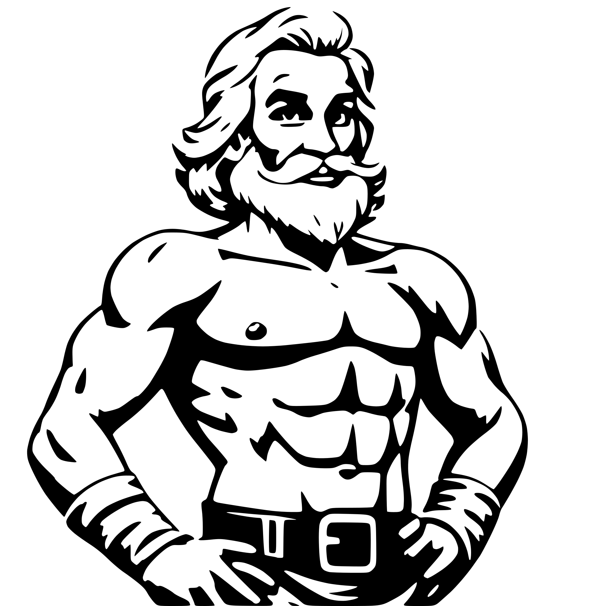 AI-generated SVG of a Sexy Santa Claus with a sexy belly and muscular upper body, strong arms.