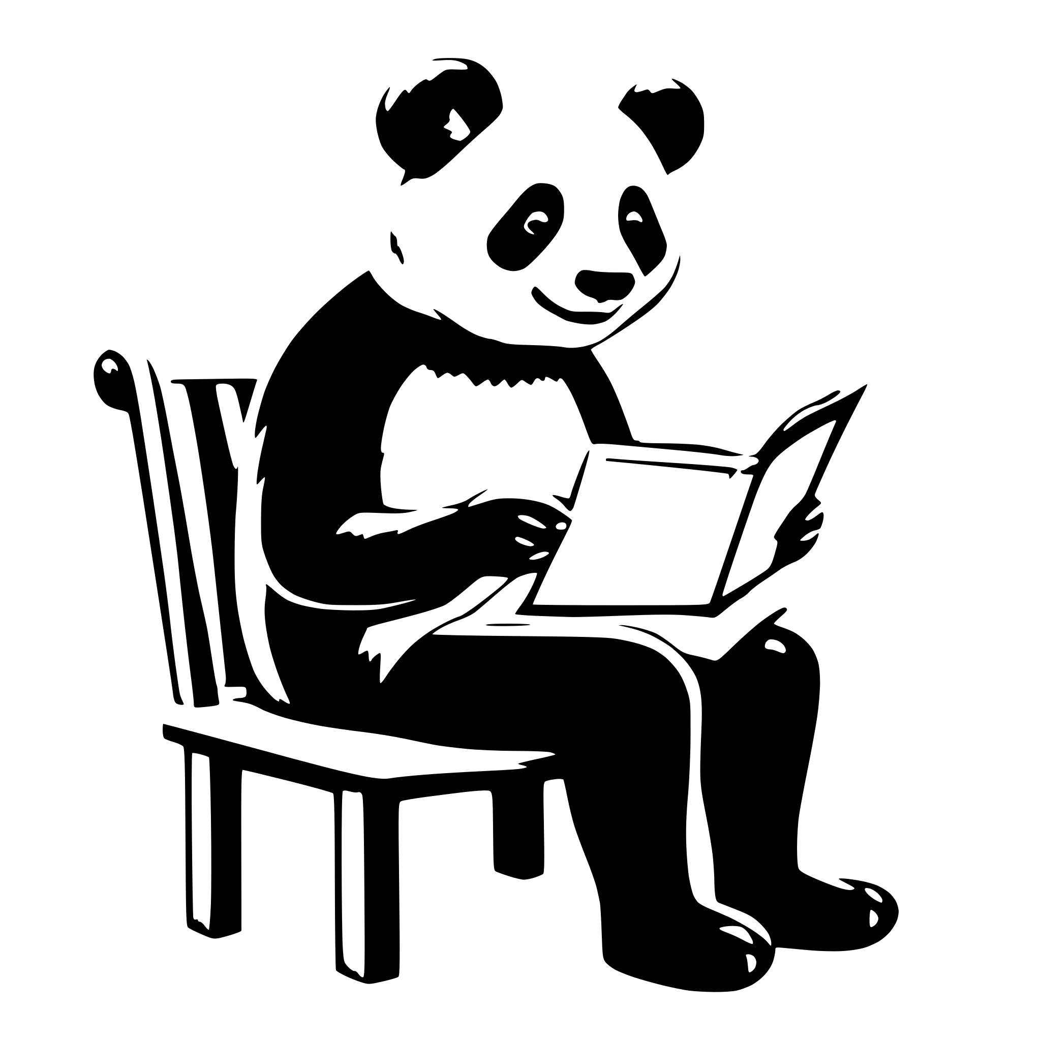 AI-generated SVG of a a panda, sit on a chair, reading a very big book