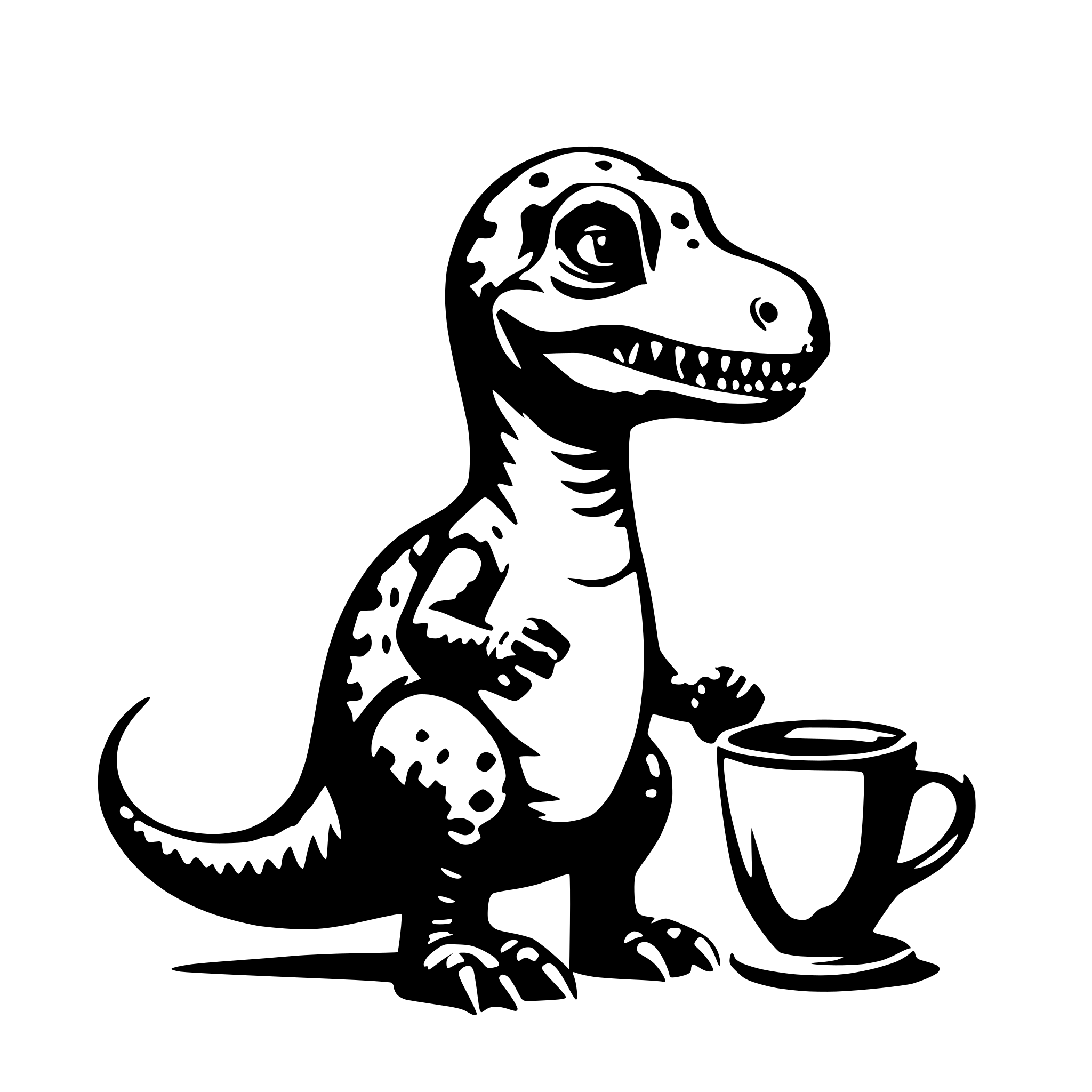 AI-generated SVG of a Dinosaur with a cup of tea in the hand